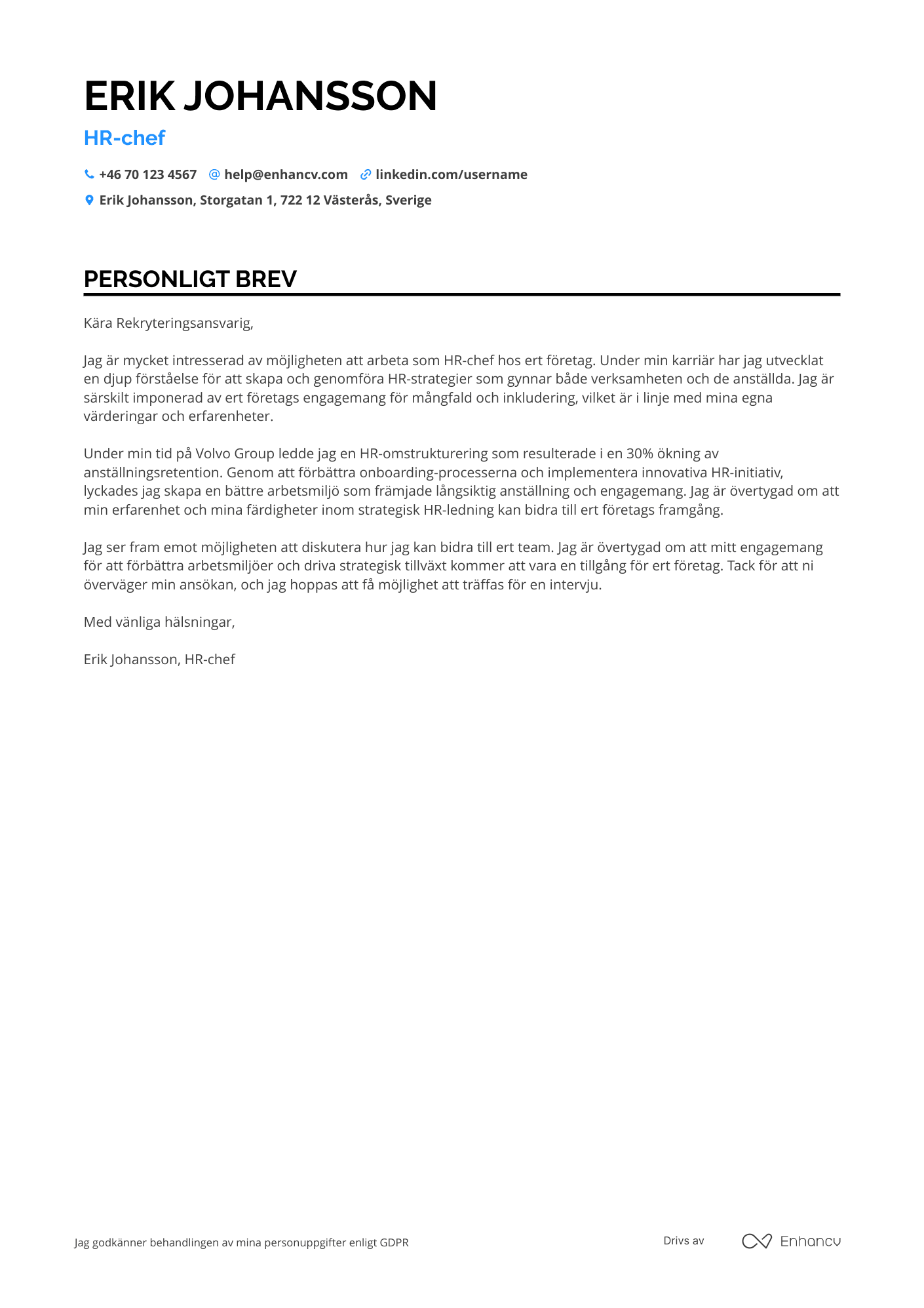 Personligt brev för HR chef på Amazon Resume Example