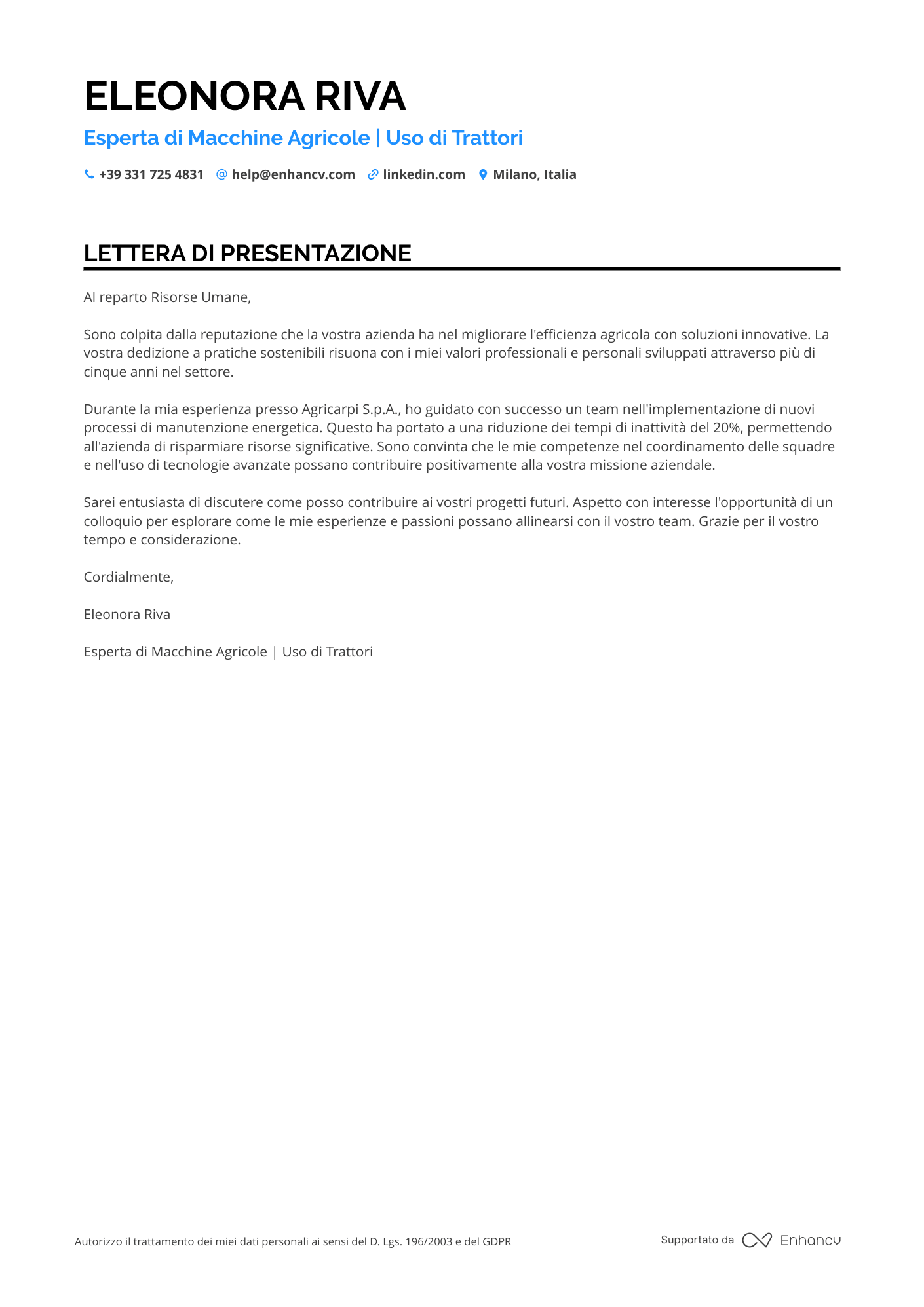 Operaio Agricolo Resume Example