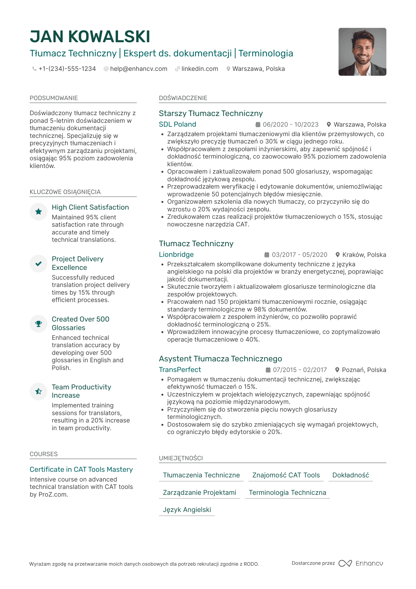 CV dla Tłumacz Techniczny Resume Example