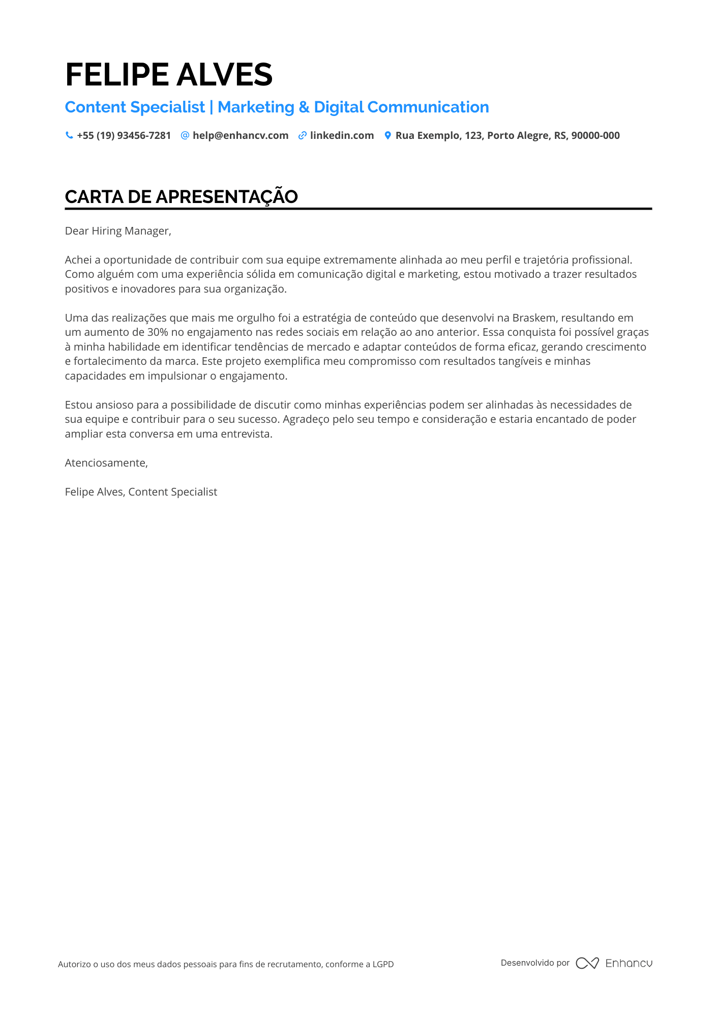 Editor de vídeo para Conteúdo Digital Resume Example