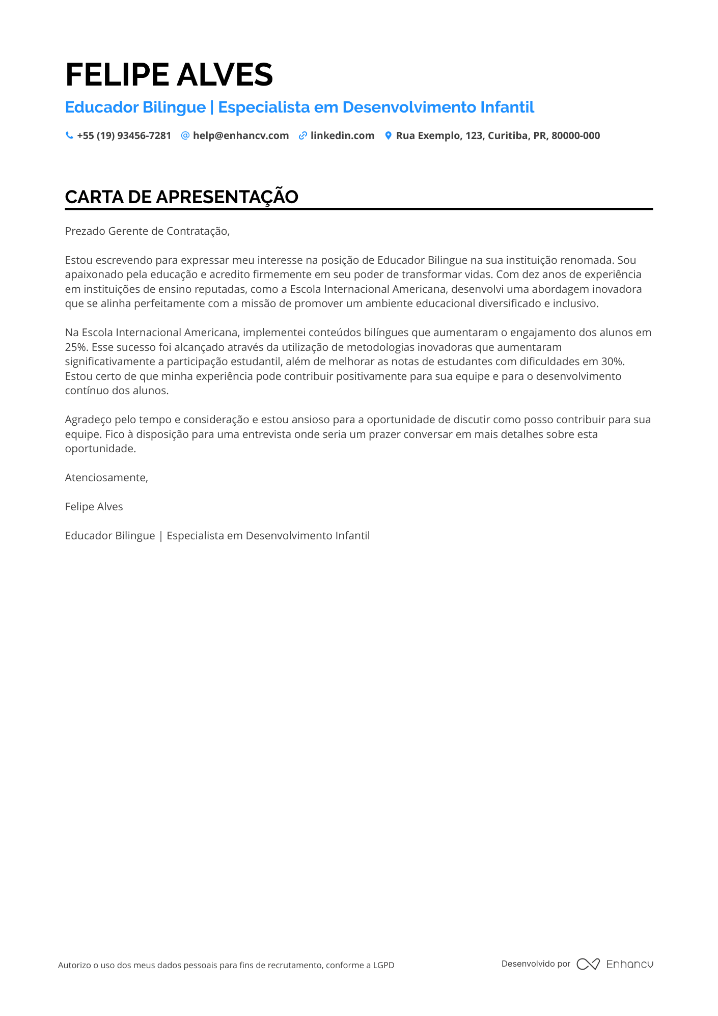 Professor Infantil de Tecnologia Resume Example