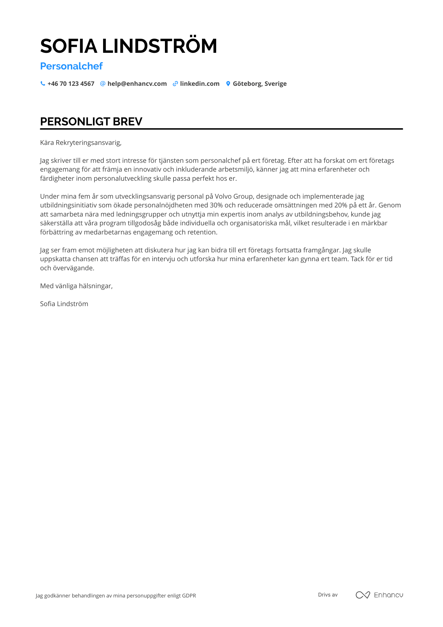 Personligt brev för Personalchef Mitarbeiterschulung Resume Example