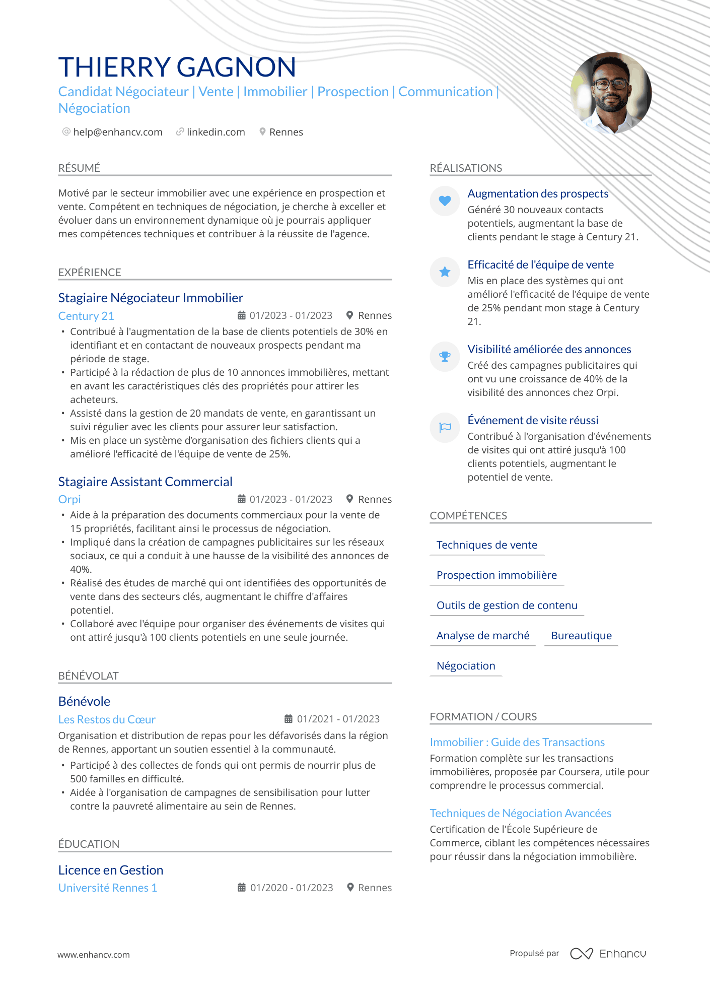 Négociateur immobilier Resume Example