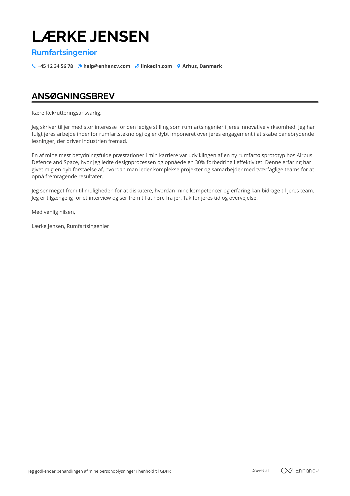 Ansøgningsbrev til Rumfartsingeniør Resume Example