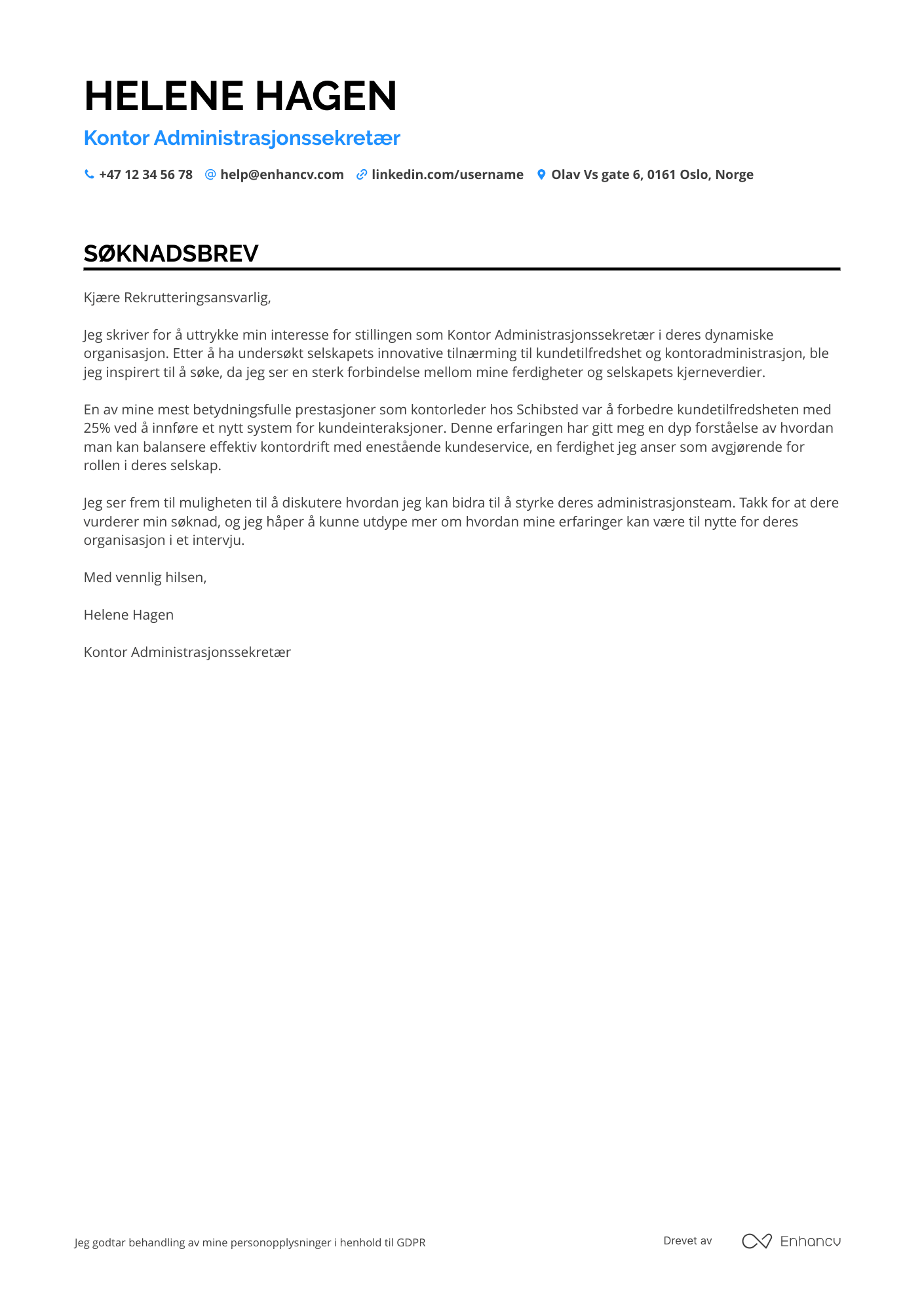 Søknadsbrev for Kontor Administrasjonssekretær Resume Example