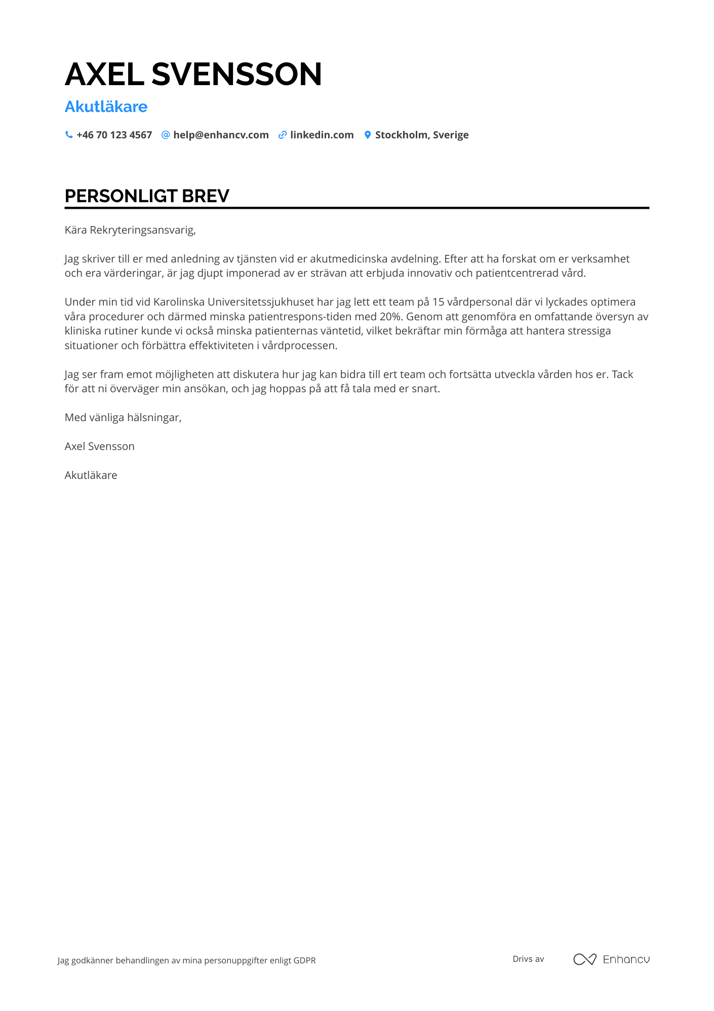 Personligt brev för Akutläkare Resume Example