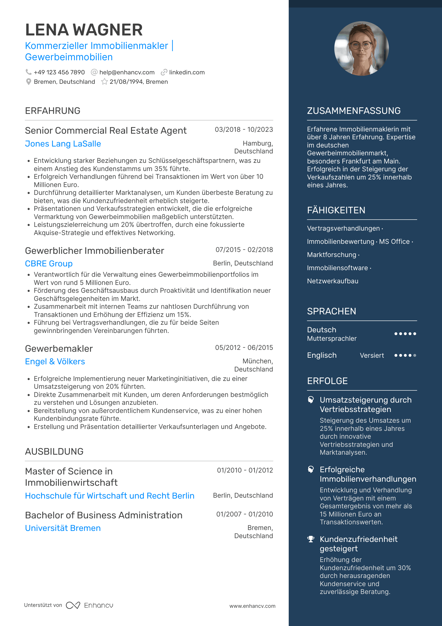 Lebenslauf in Gewerblicher Immobilienmakler Resume Example