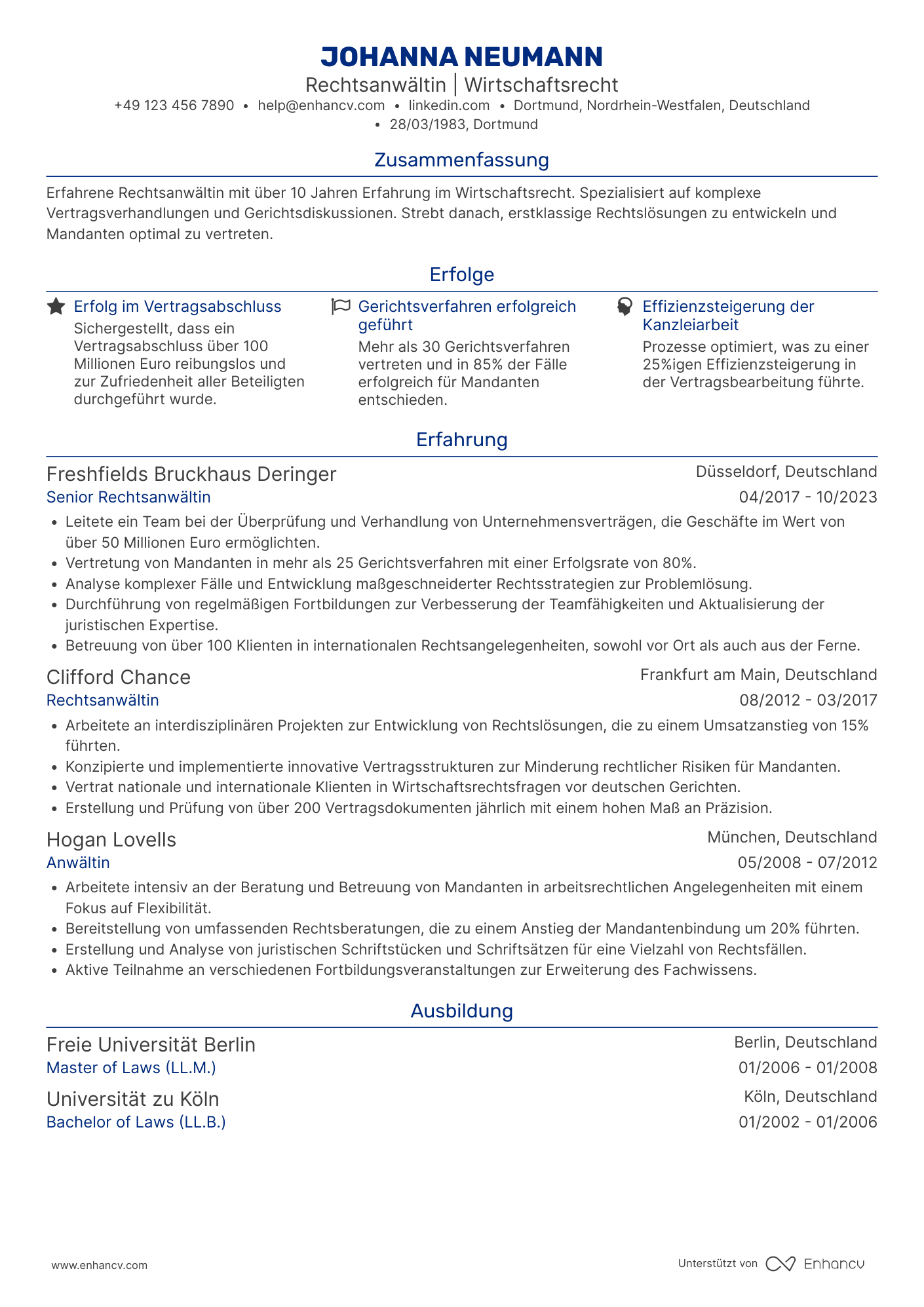 Lebenslauf als Rechtsanwalt mit Spezialisierung Resume Example