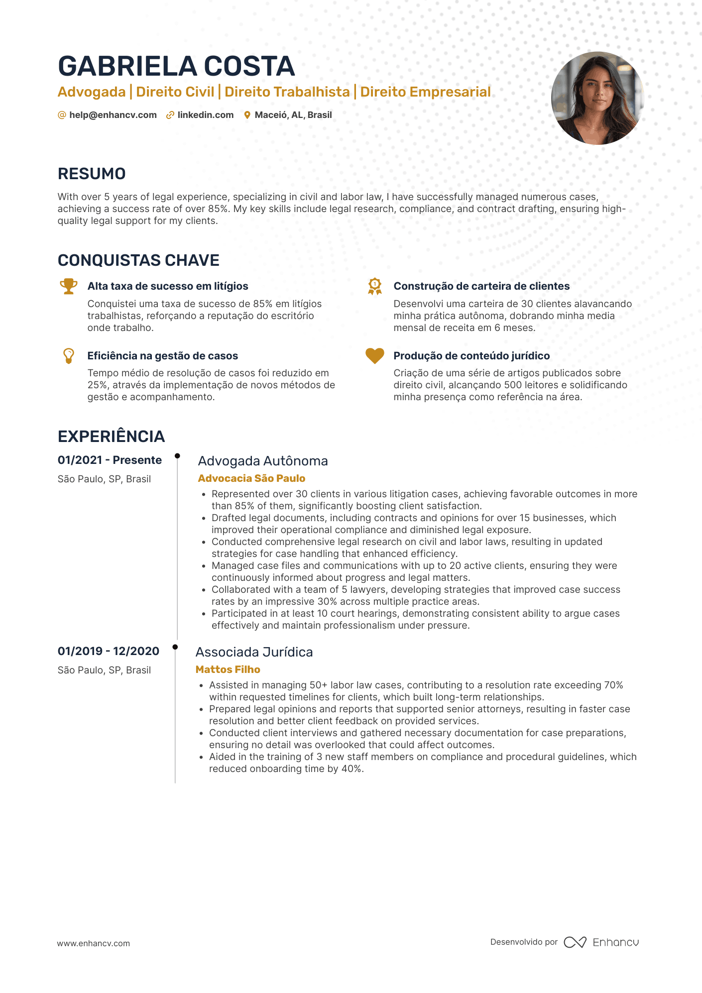 Advogado autônomo Resume Example