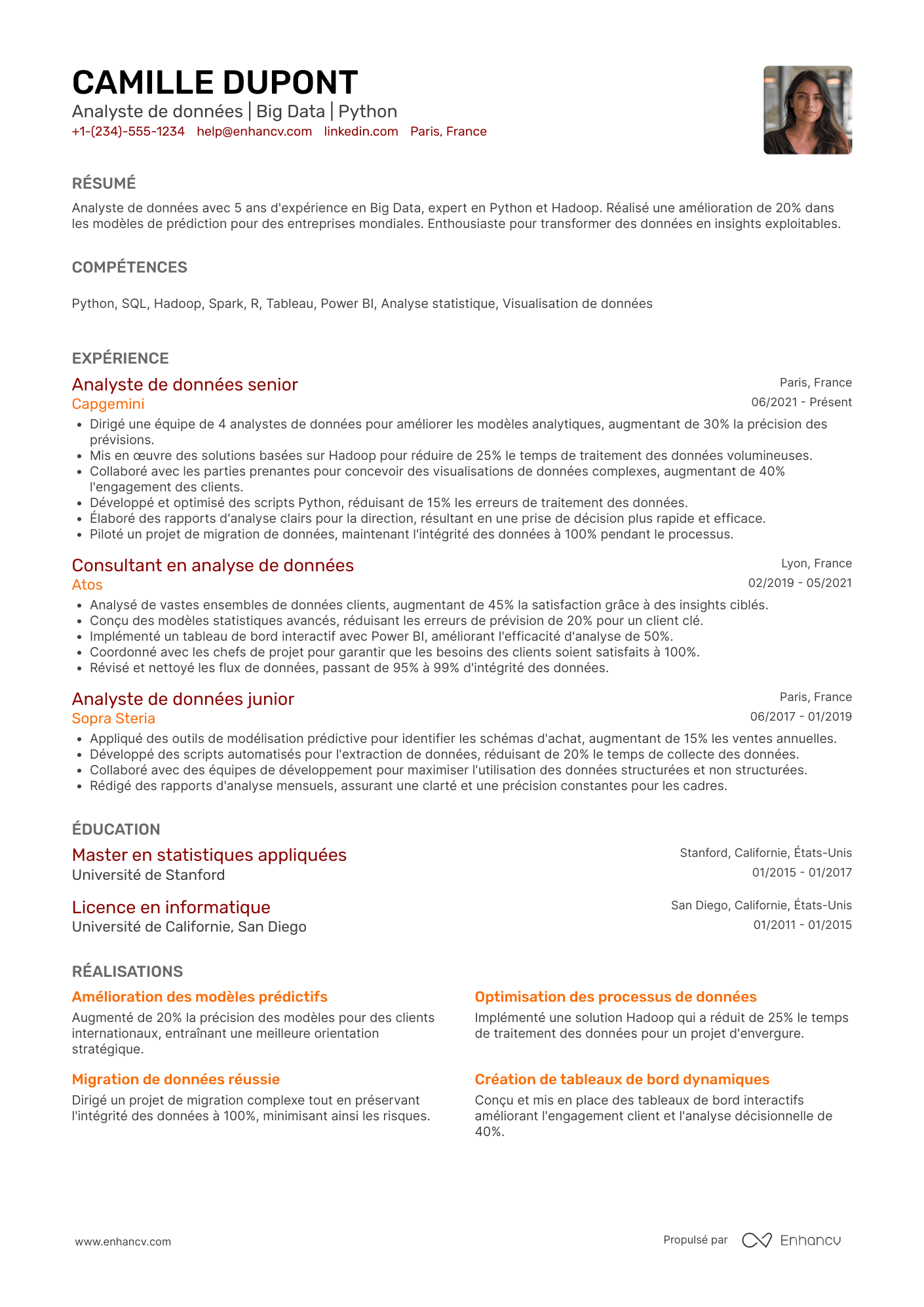 CV de data analyst en big data Resume Example