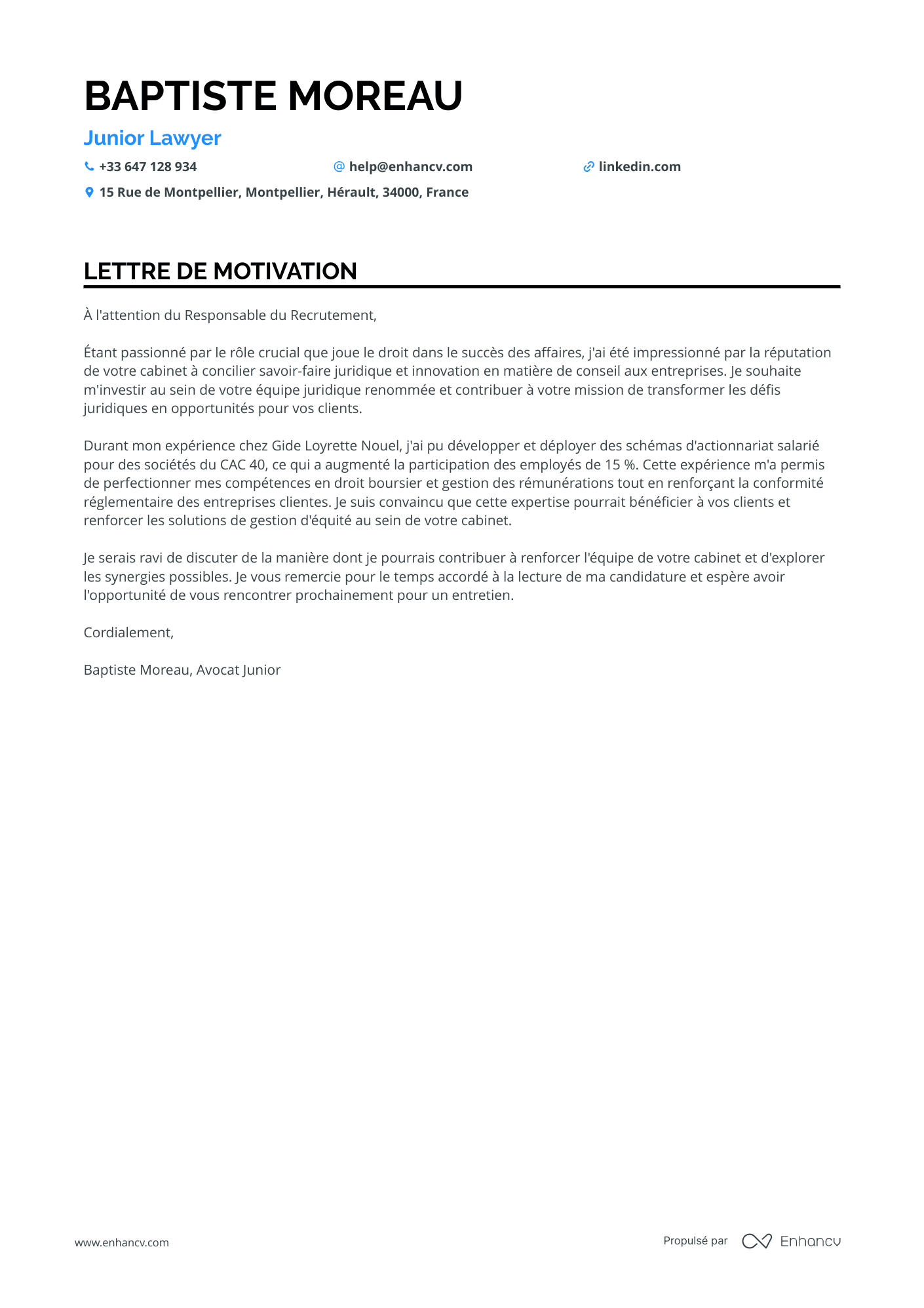 Avocat junior Resume Example
