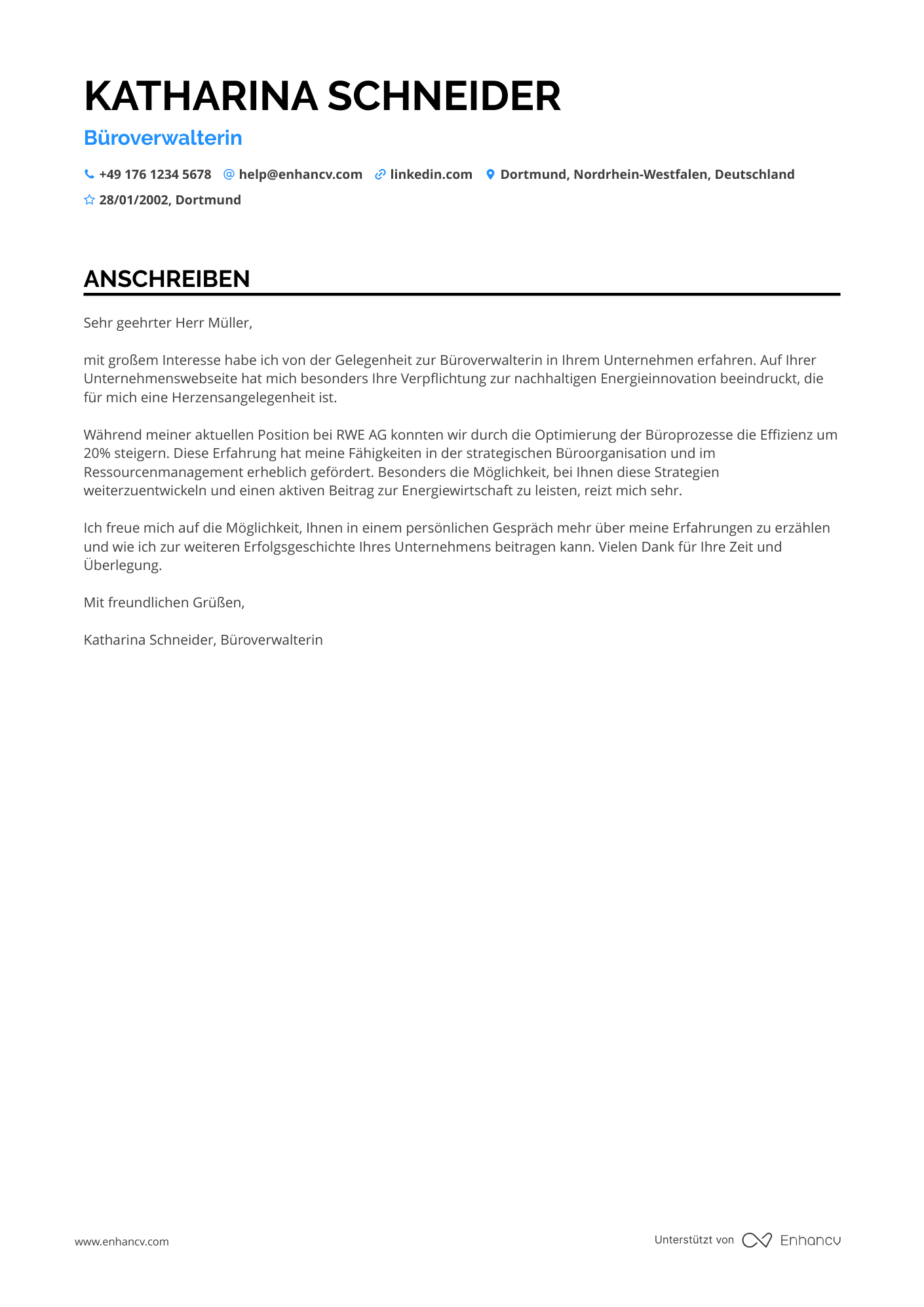 Büroverwalter für Energieindustrie Resume Example