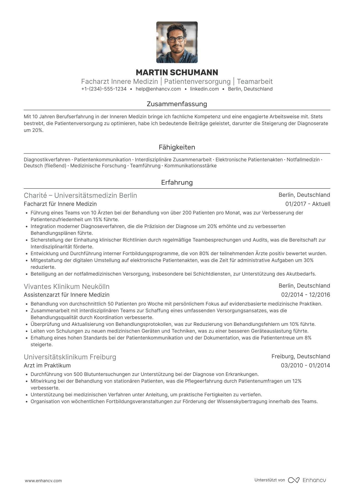 Lebenslauf Arzt Innere Medizin Resume Example