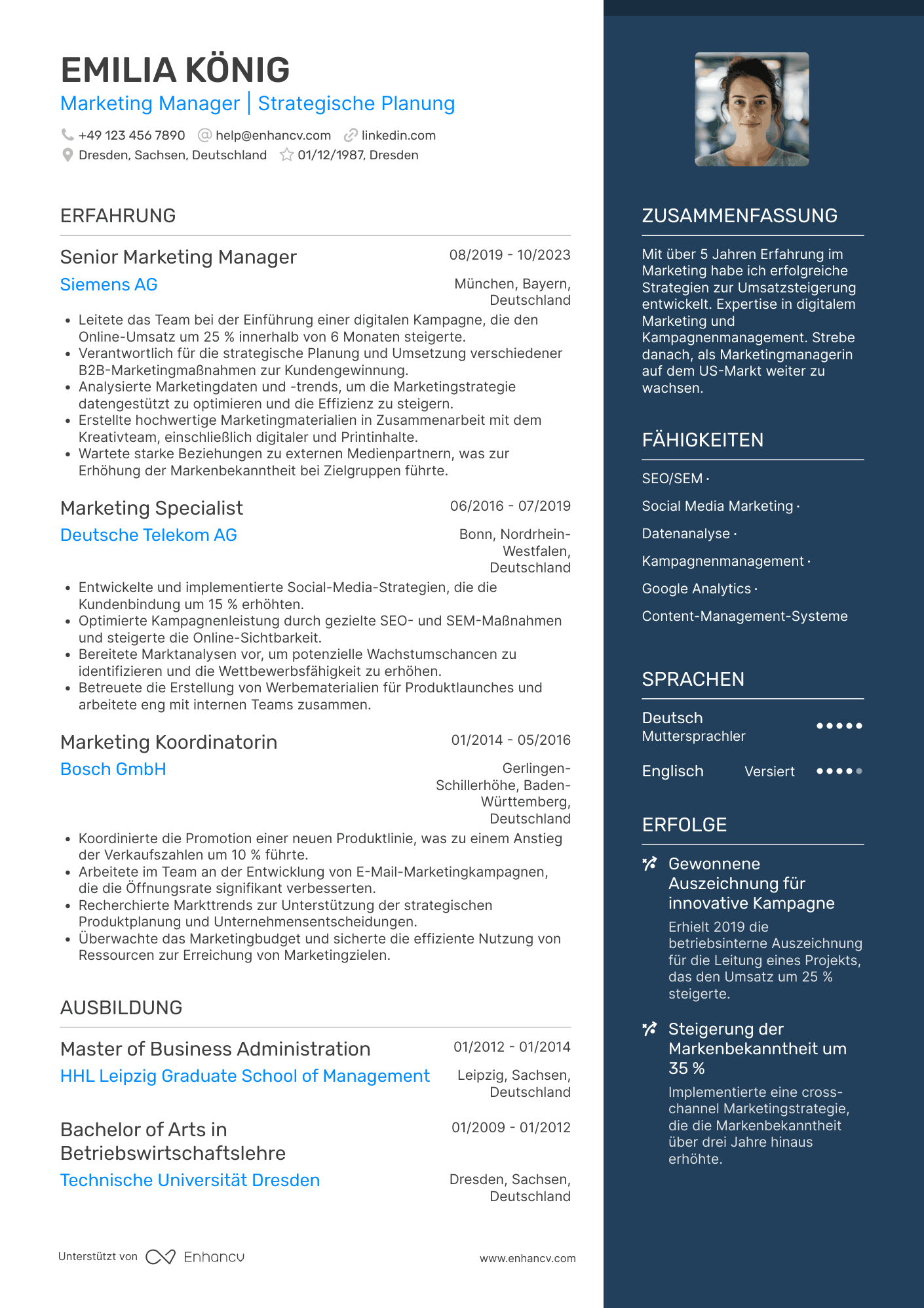 Lebenslauf als Marketing Manager Resume Example