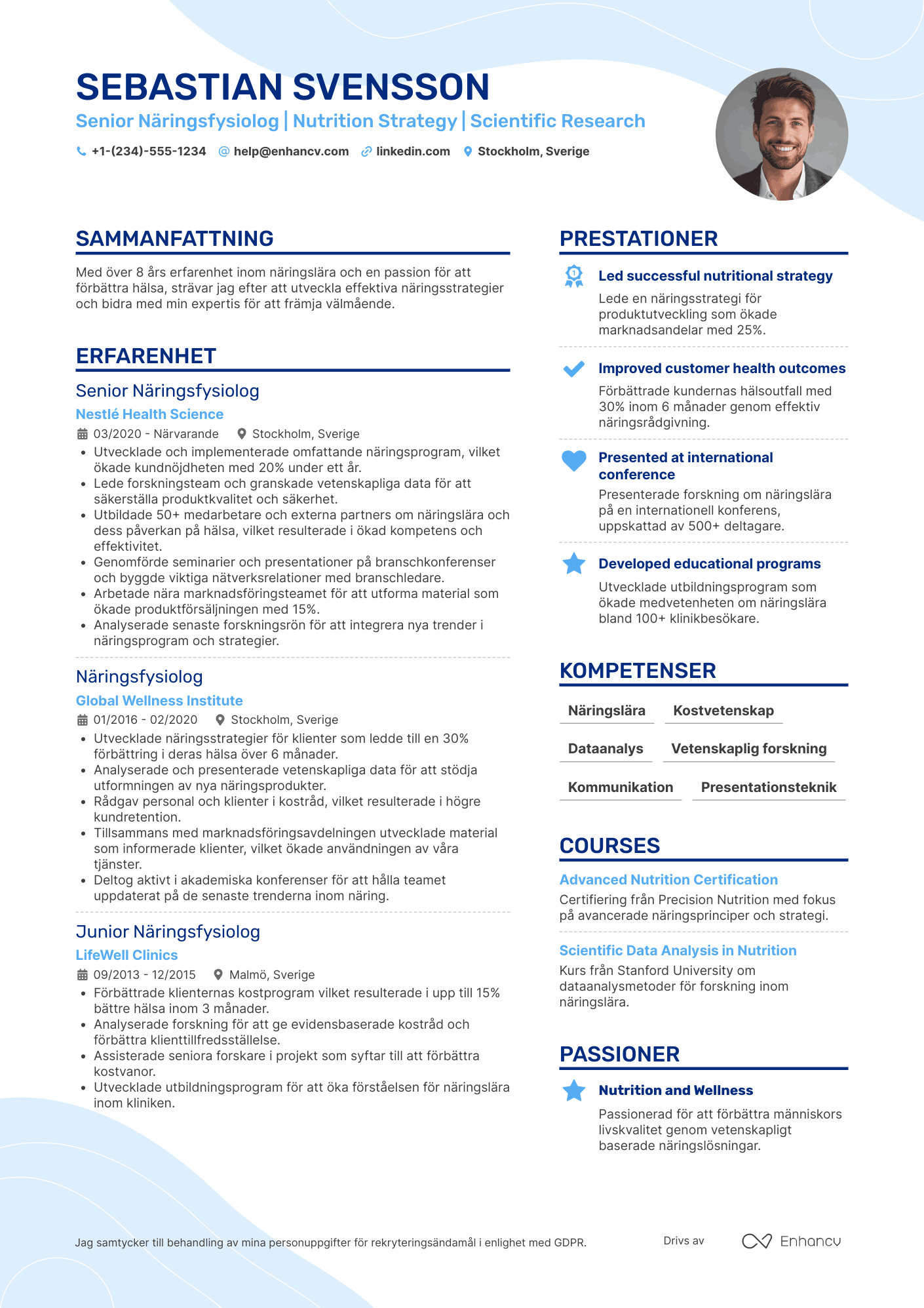 CV för Senior Näringsfysiolog Resume Example