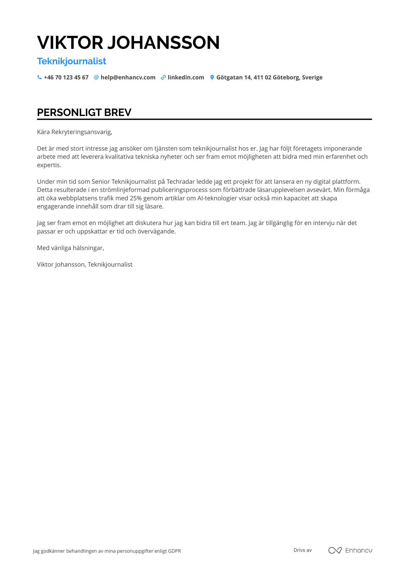 Personligt brev för Teknikjournalist Resume Example