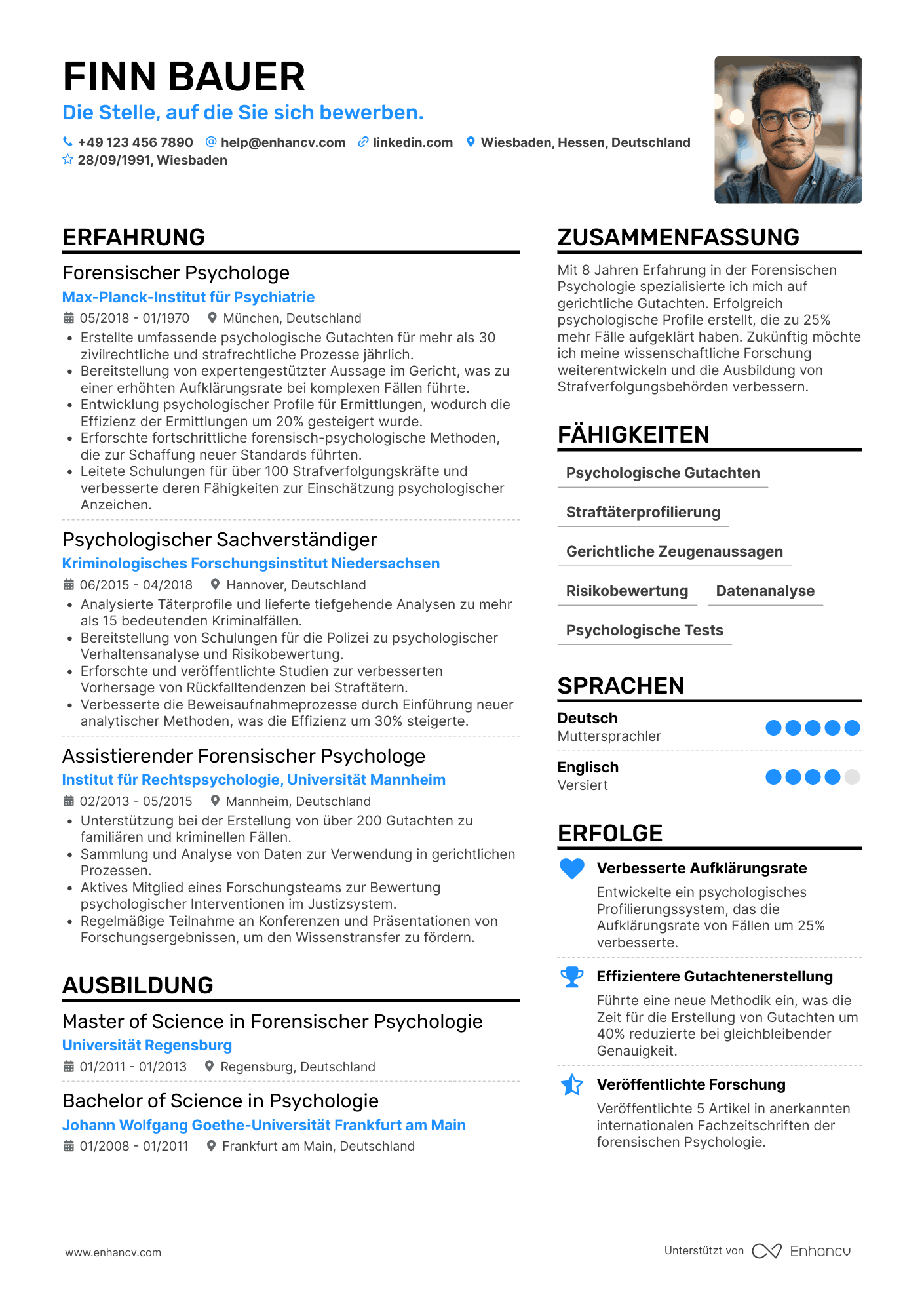 Lebenslauf als Rechtspsychologe Resume Example