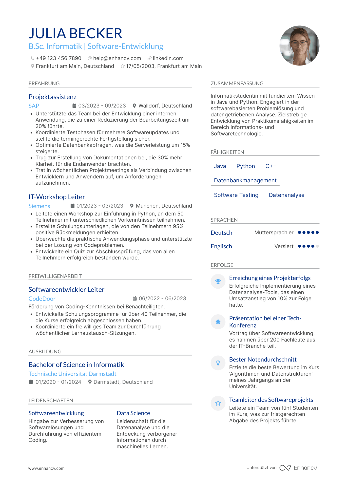 Lebenslauf als Informatiker Praktikant Resume Example