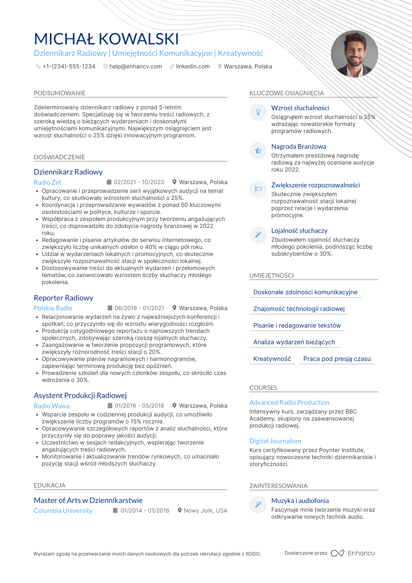 CV dla Dziennikarz Radiowy Resume Example