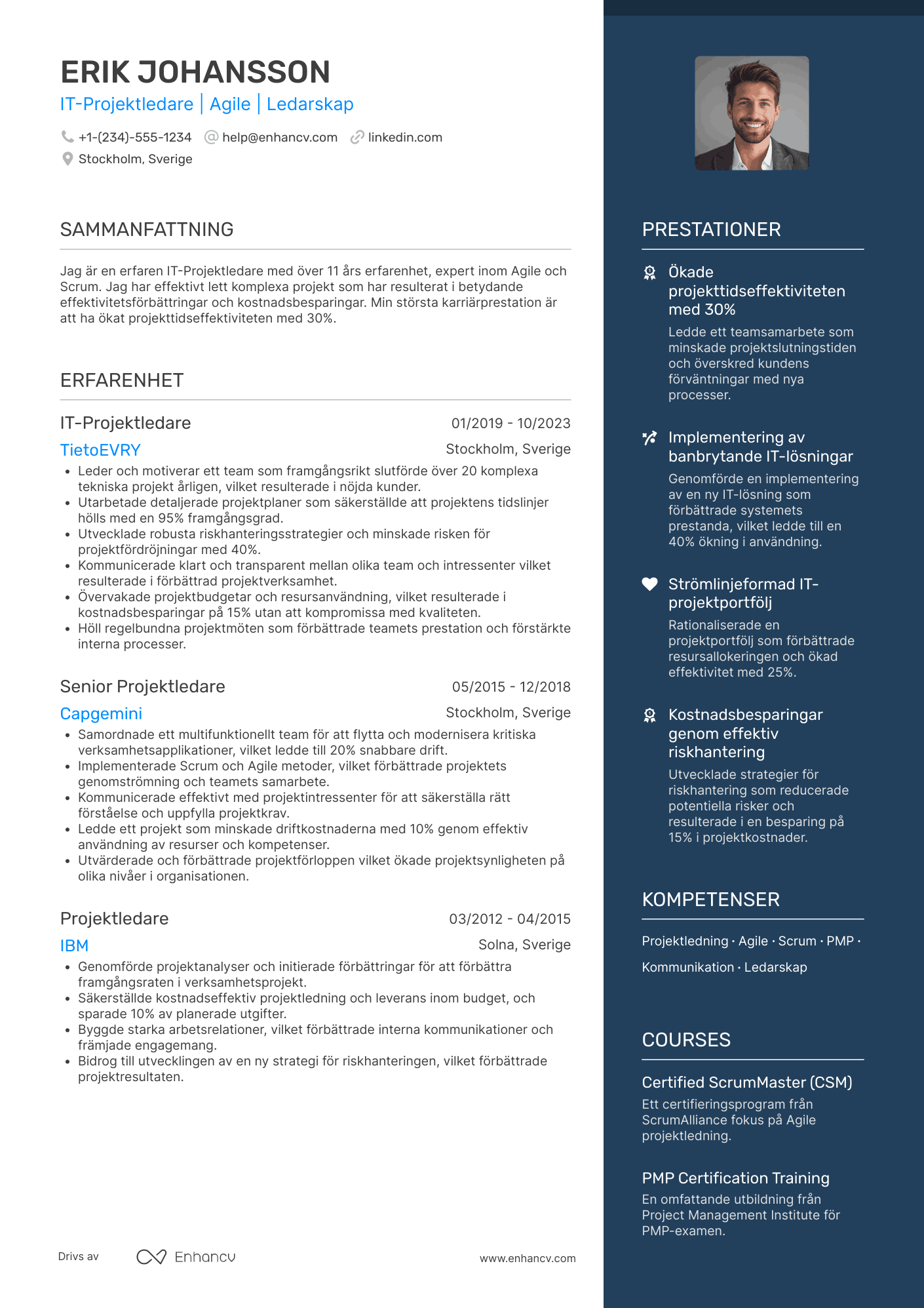 CV för IT Projektledare Resume Example