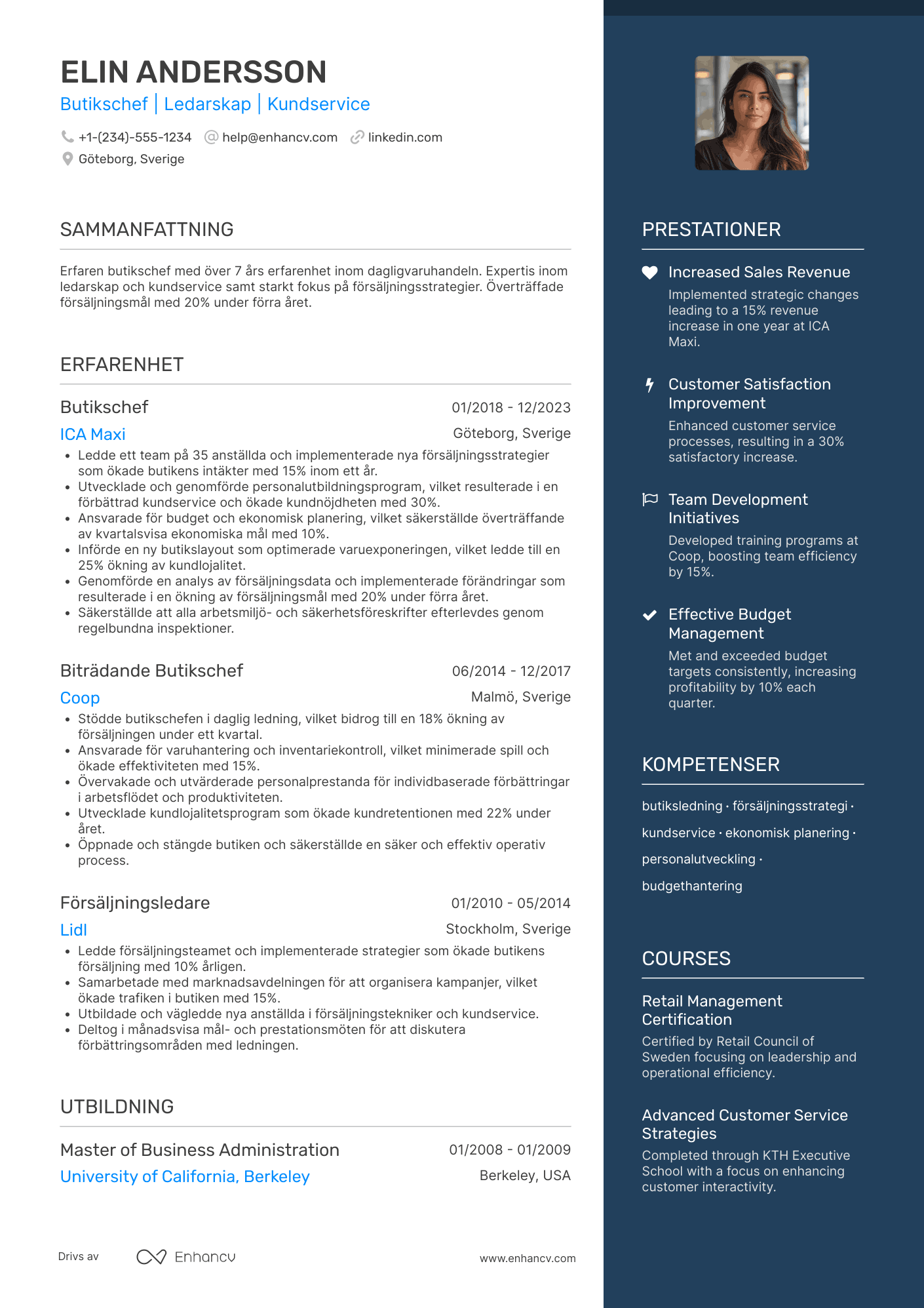 CV för Butikschef för Dagligvarubutik Resume Example