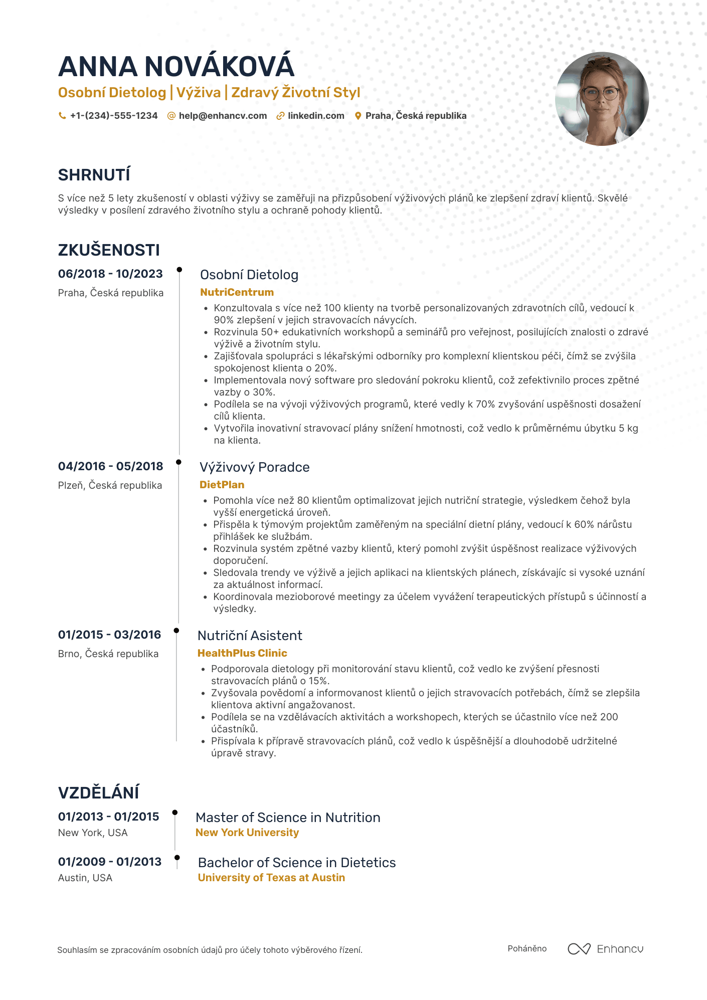 Životopis pro Персональный диетолог Resume Example