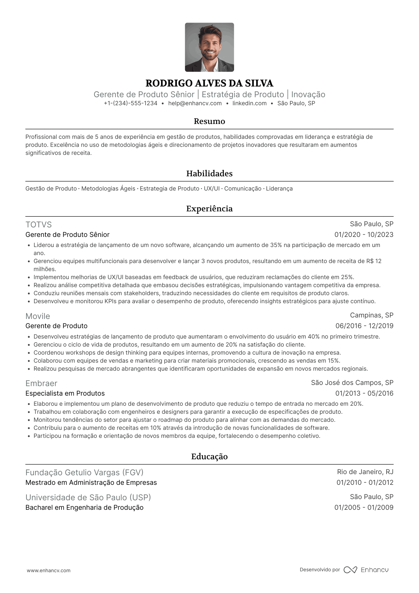 Gerente de produto sênior Resume Example