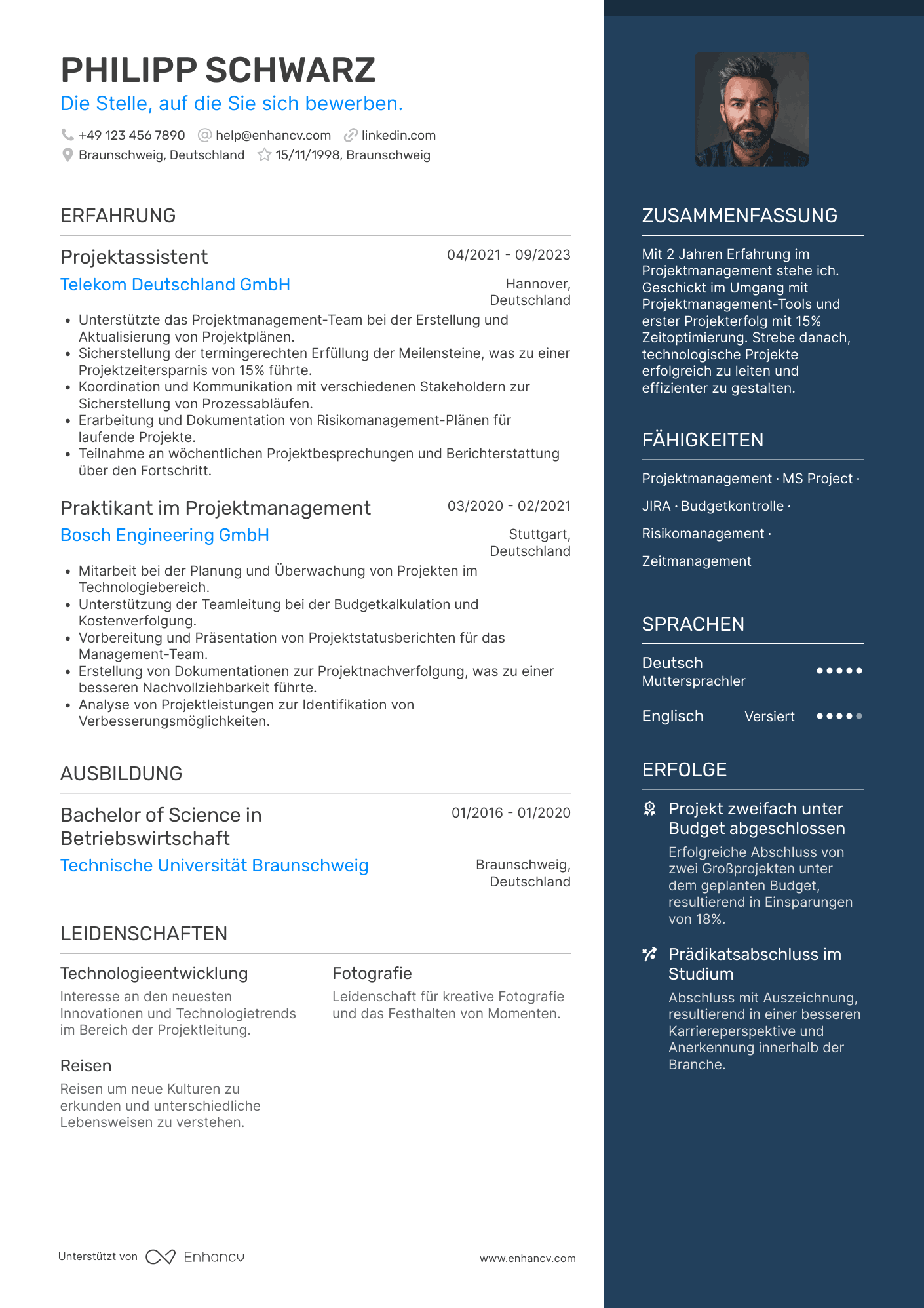 Lebenslauf als Junior Projektleiter Resume Example