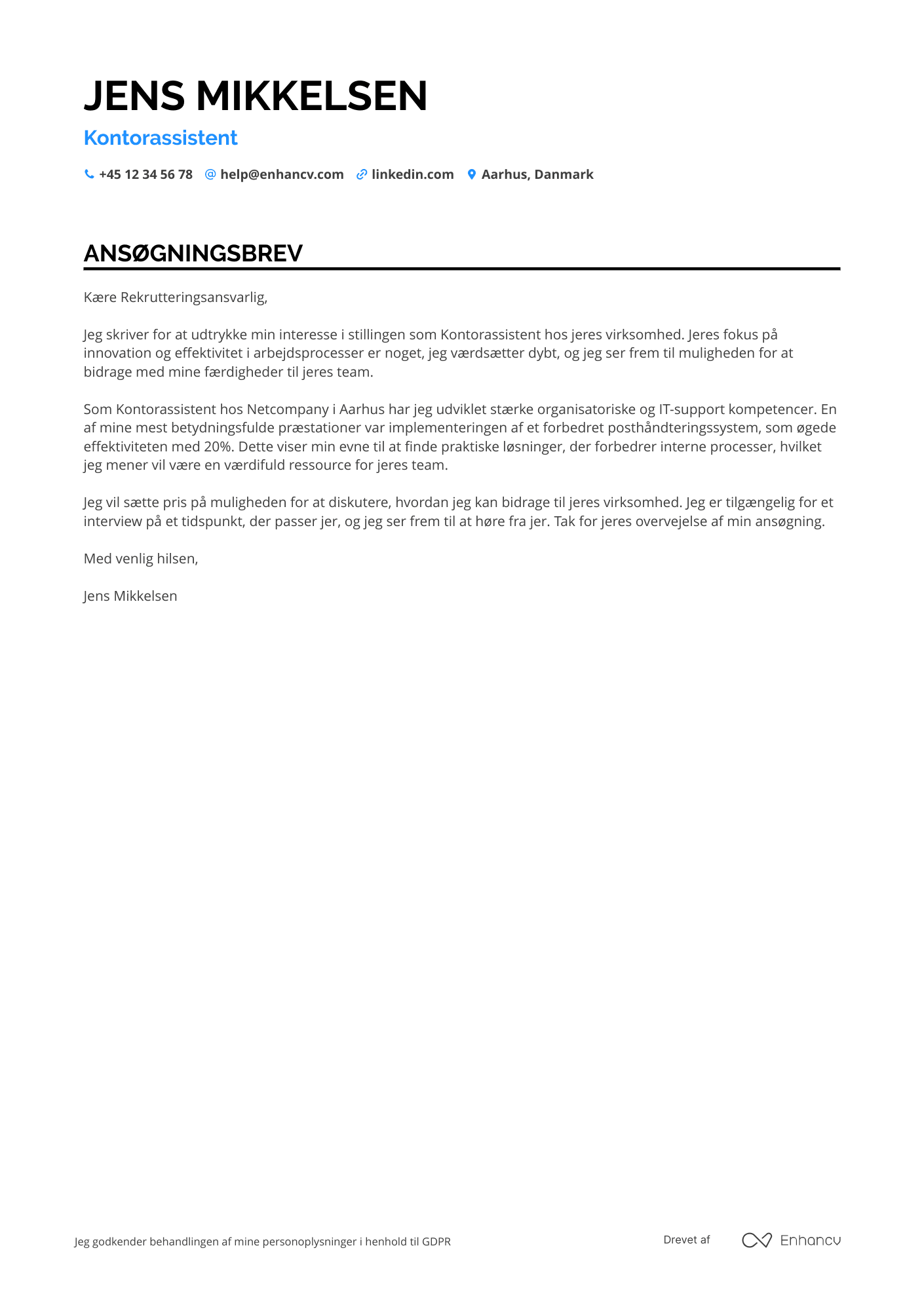 Ansøgningsbrev til Kontorassistent i it branchen Resume Example