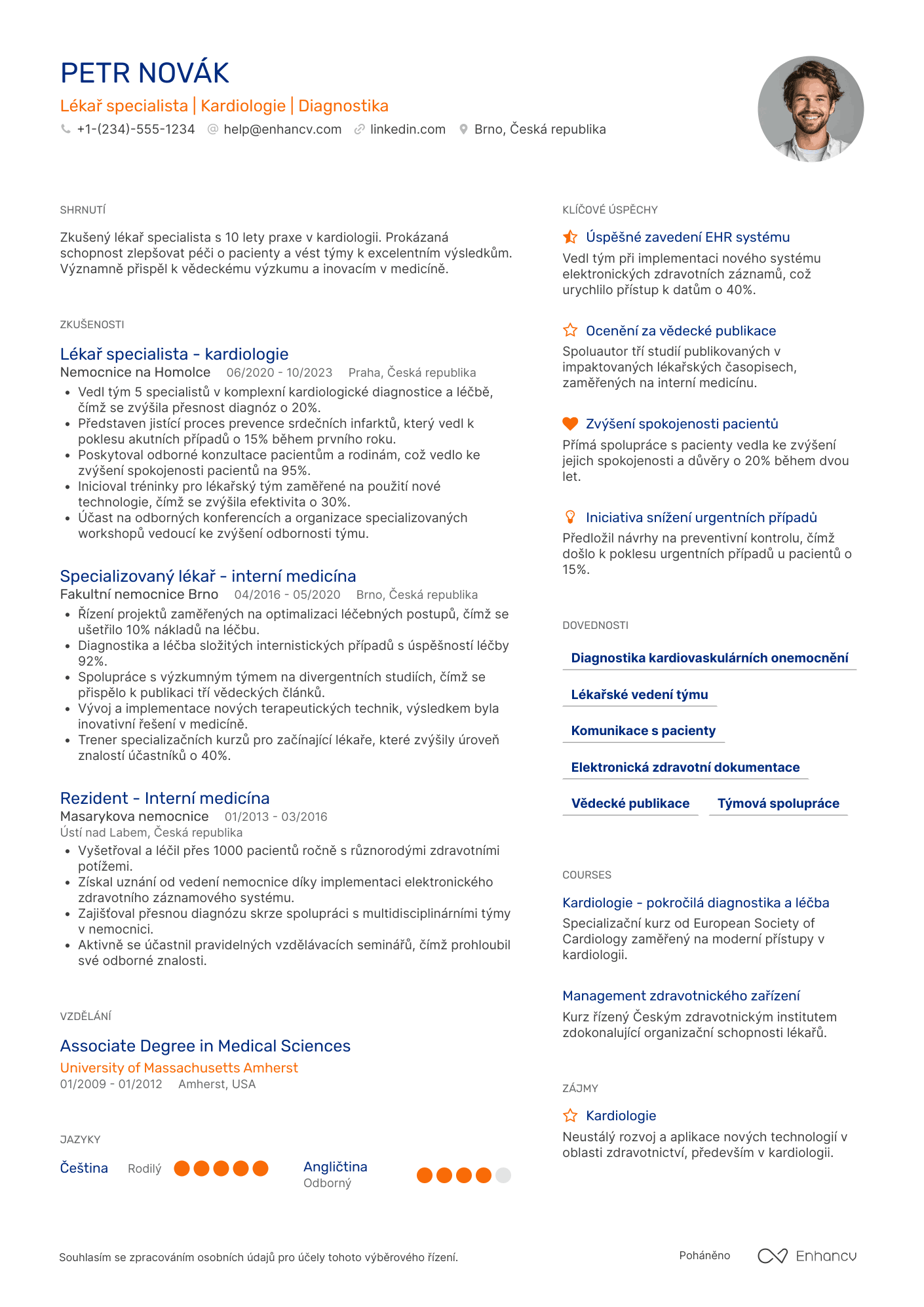 Životopis pro Lékař specialista Resume Example