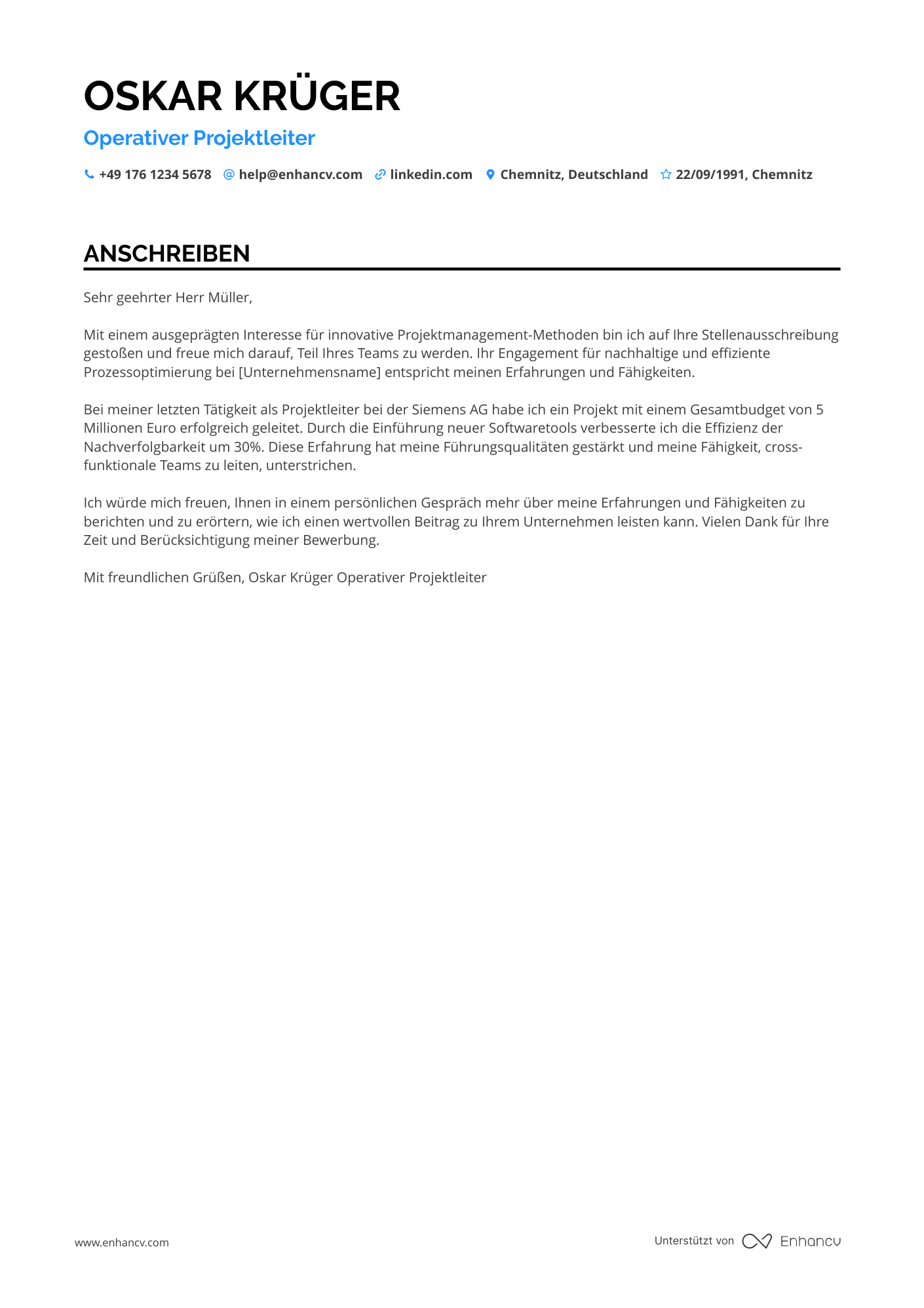 Operativer Projektleiter Resume Example