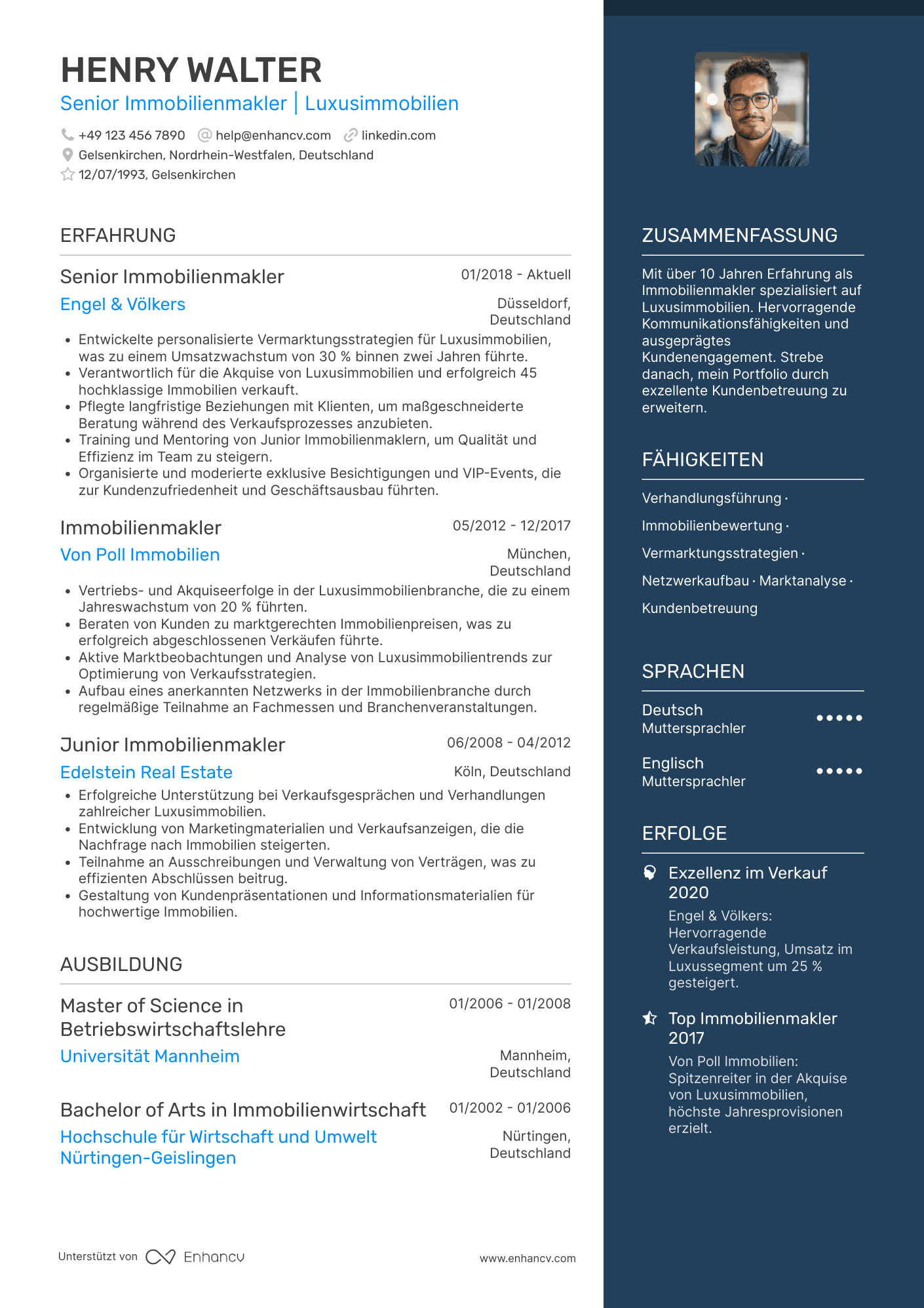 Lebenslauf in Immobilienmakler für Luxusimmobilien Resume Example