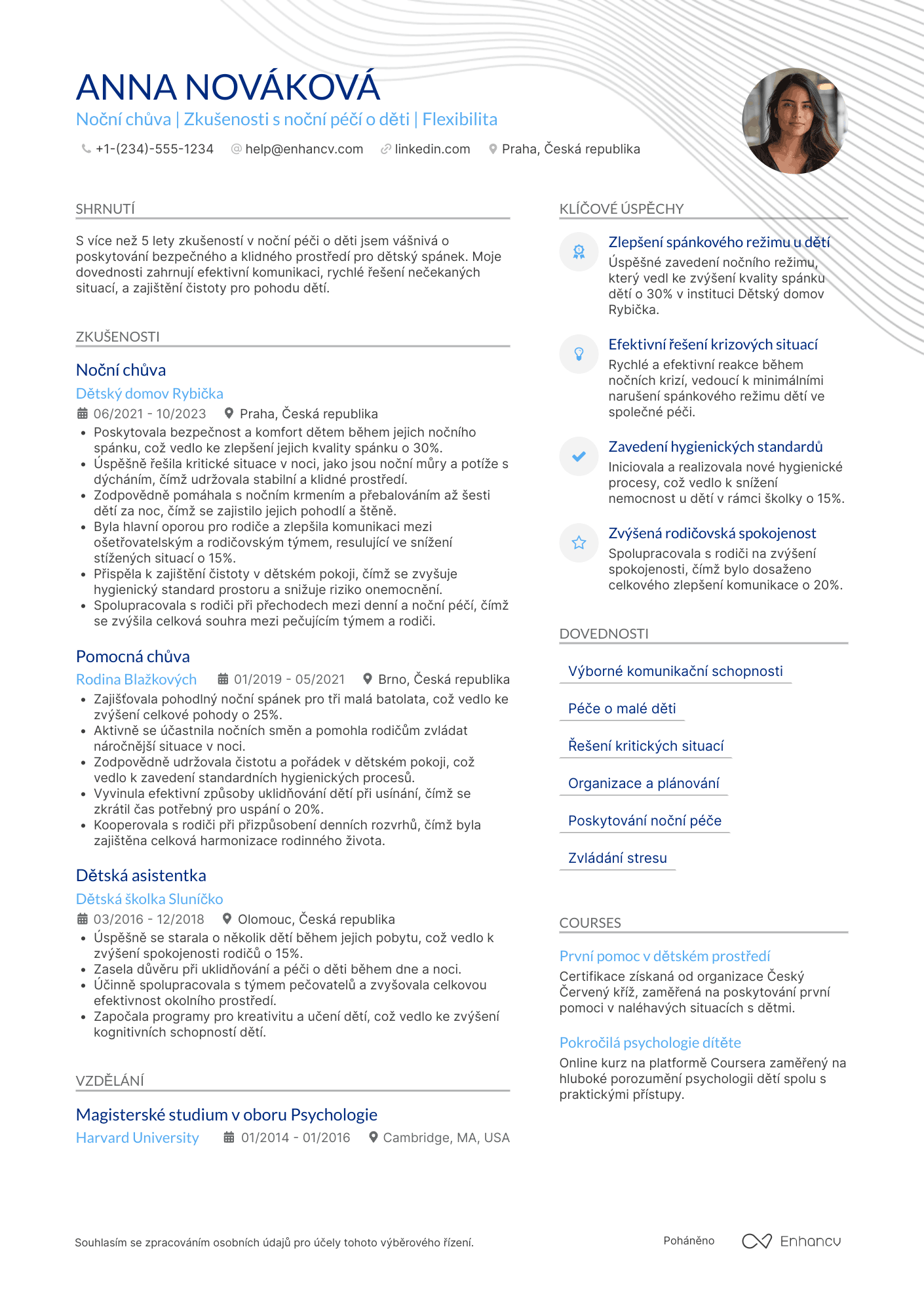 Životopis pro Noční chůva Resume Example