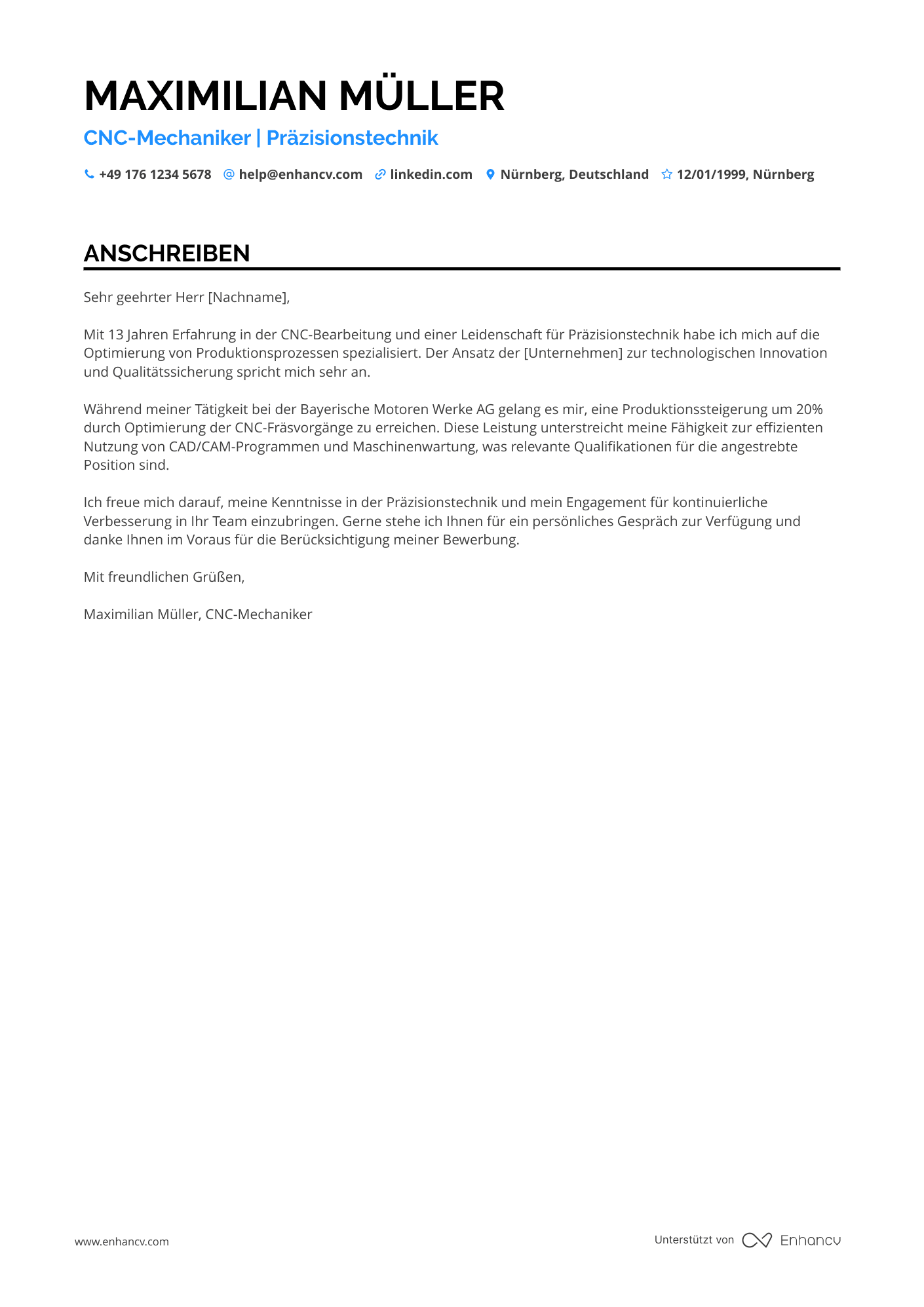 CNC Mechaniker Resume Example