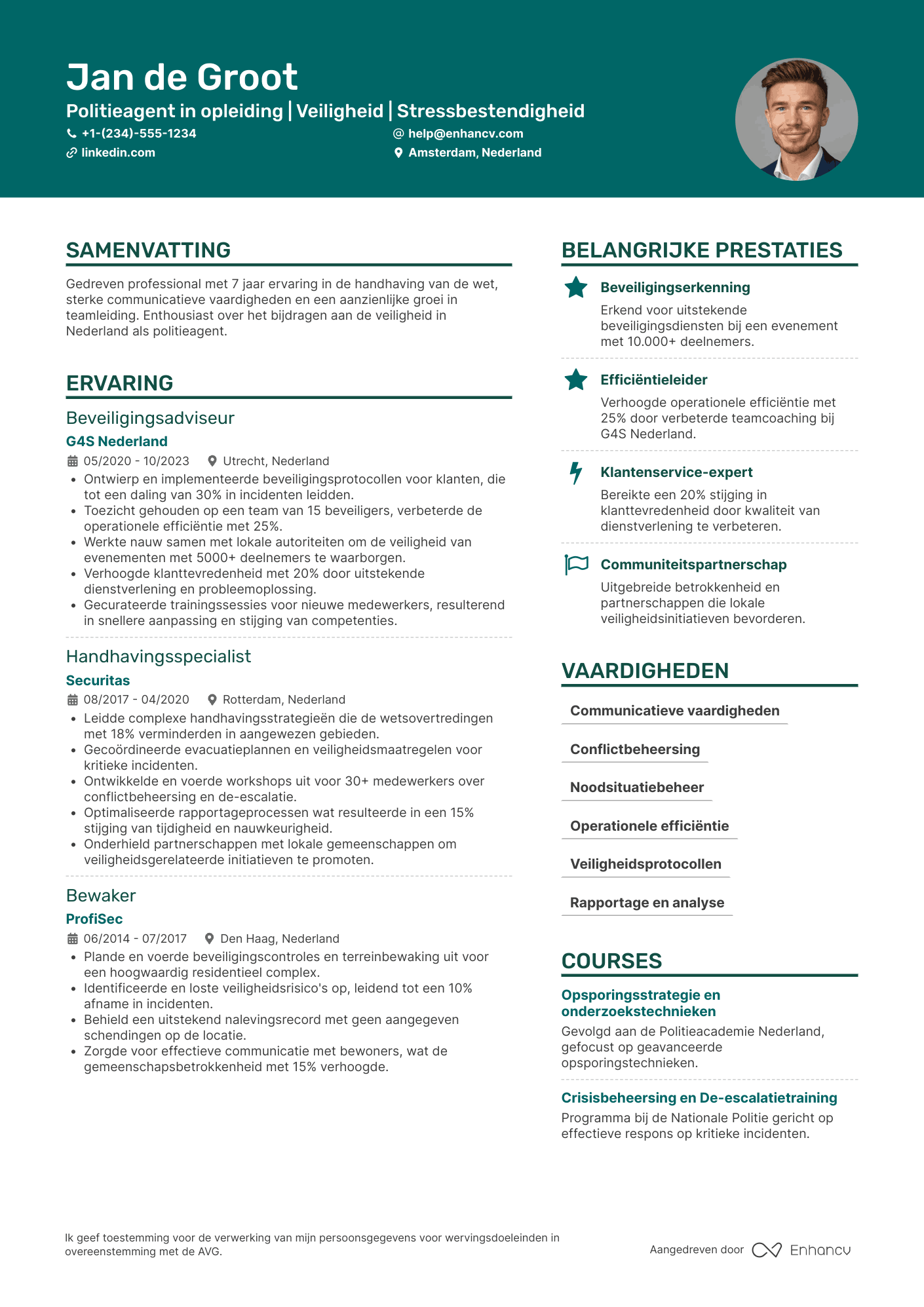 CV voor Politieagent in Opleiding Resume Example