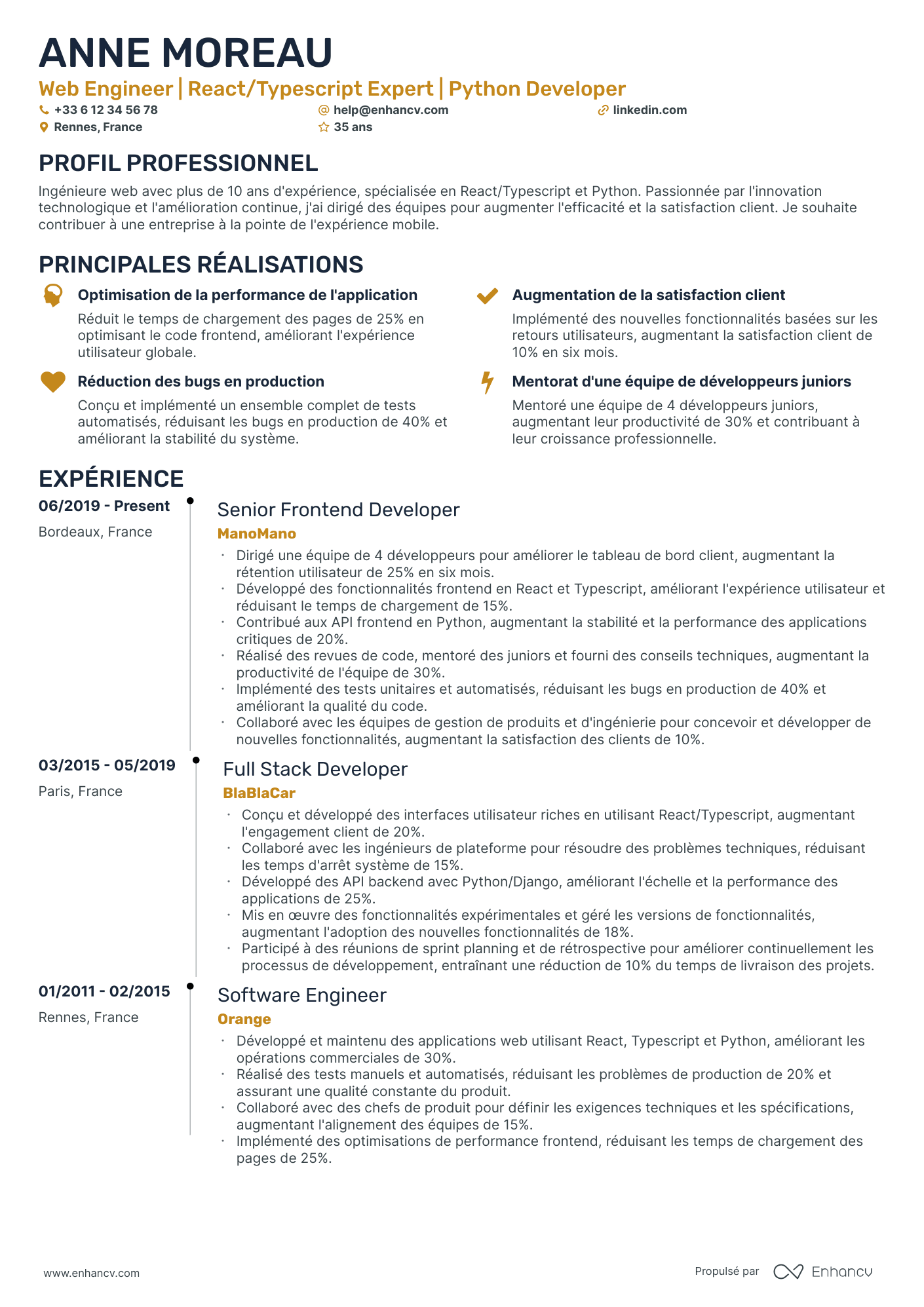 Web Développeur Senior Resume Example