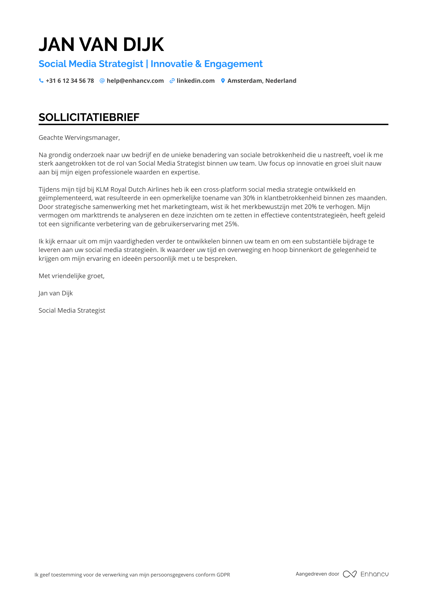Sollicitatiebrief voor Social Media Strategy Manager Resume Example