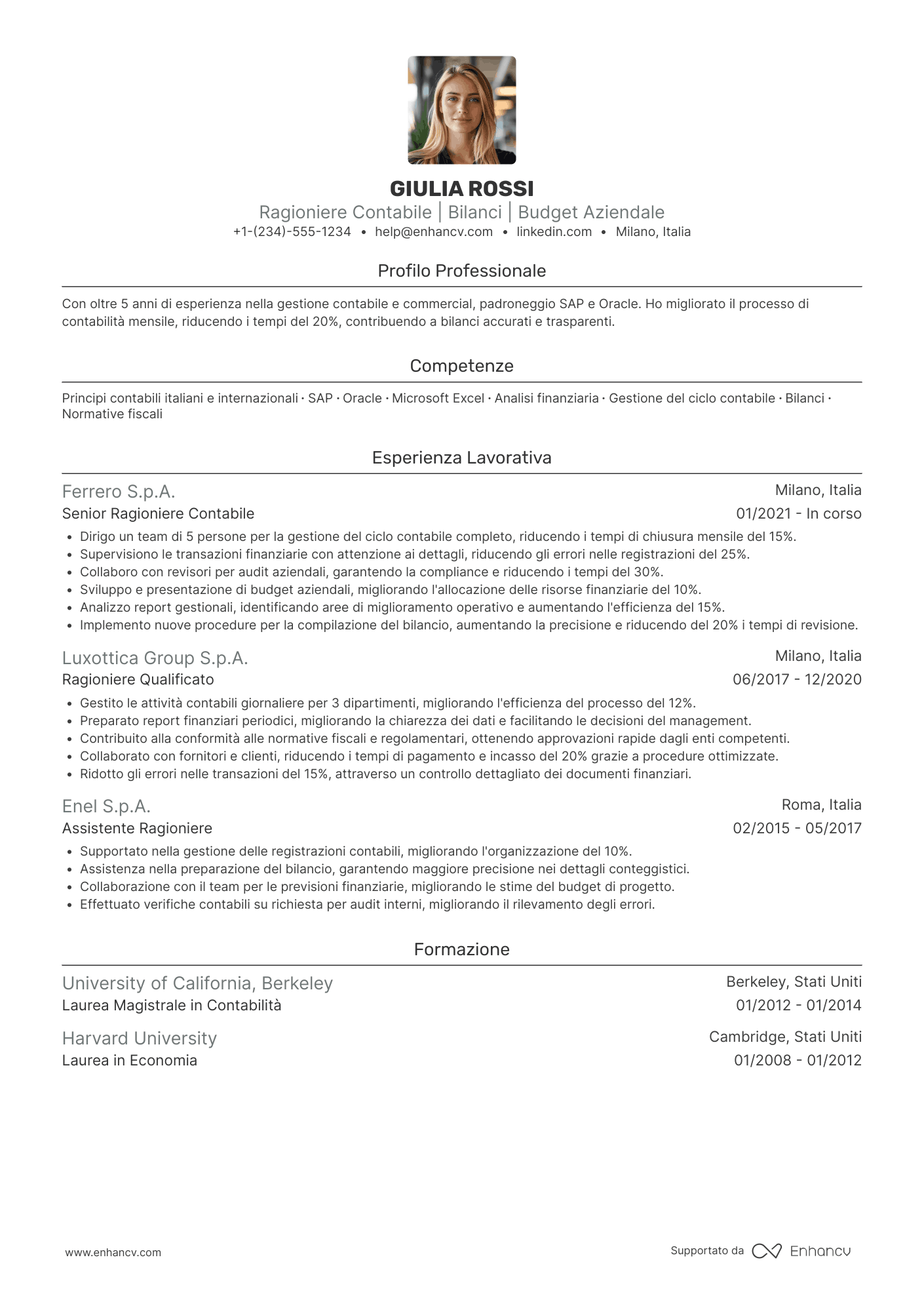 Curriculum vitae ragioniere contabile commerciale Resume Example