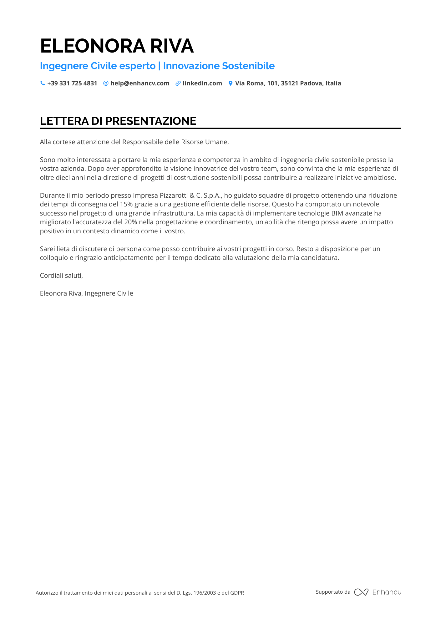 Saldatore a Filo Resume Example