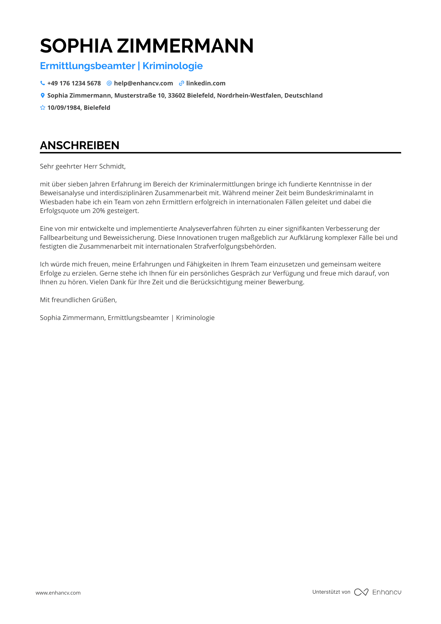 Polizei Ermittlungsbeamter Resume Example