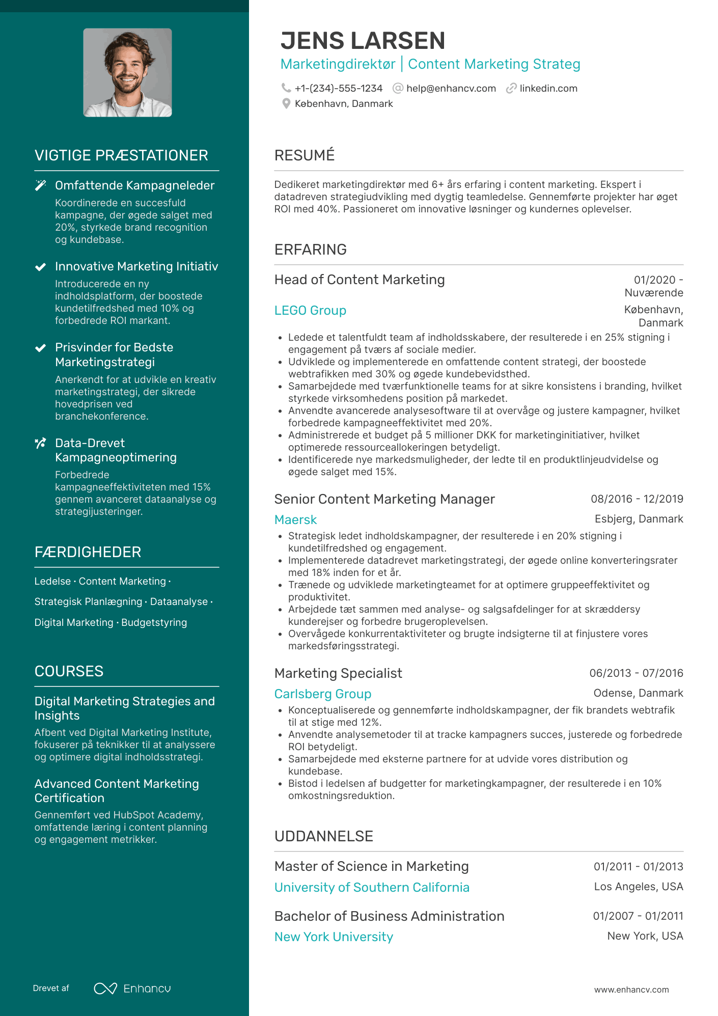 CV til Marketingdirektør for content marketing Resume Example