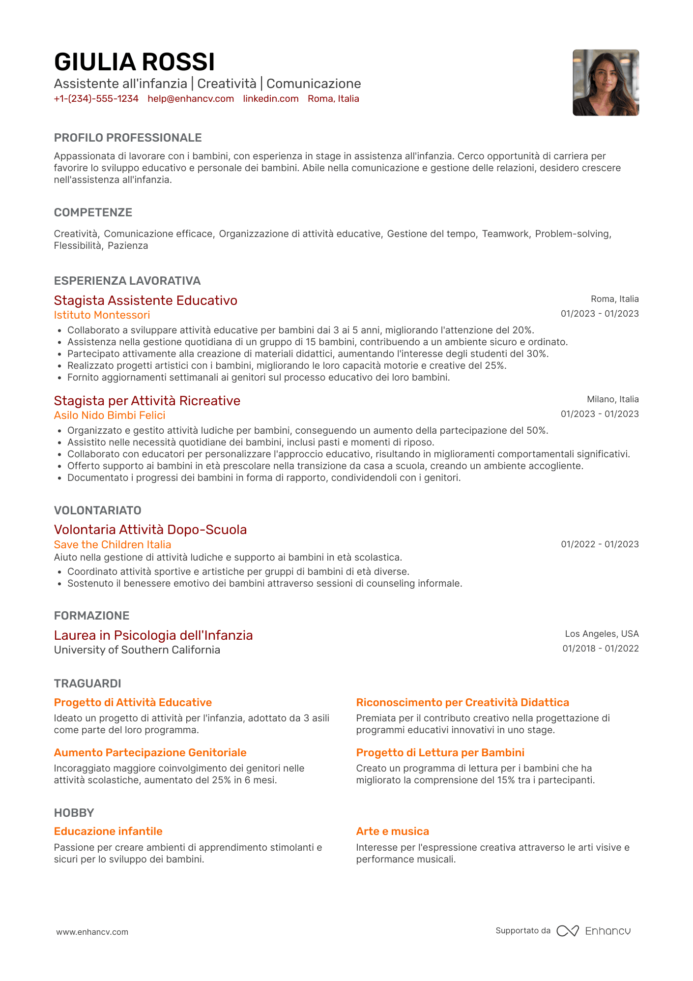 Curriculum baby sitter senza esperienza Resume Example