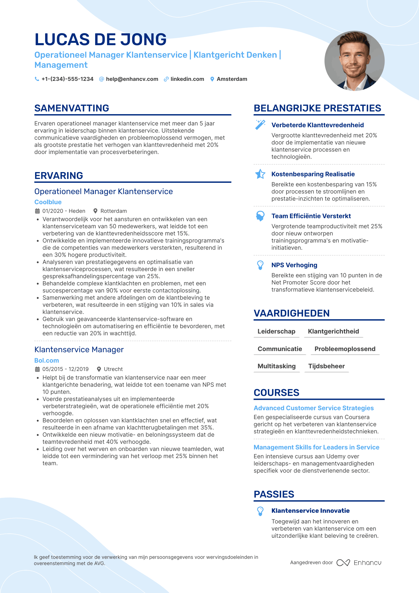 CV voor Operationeel Manager Klantenservice Resume Example