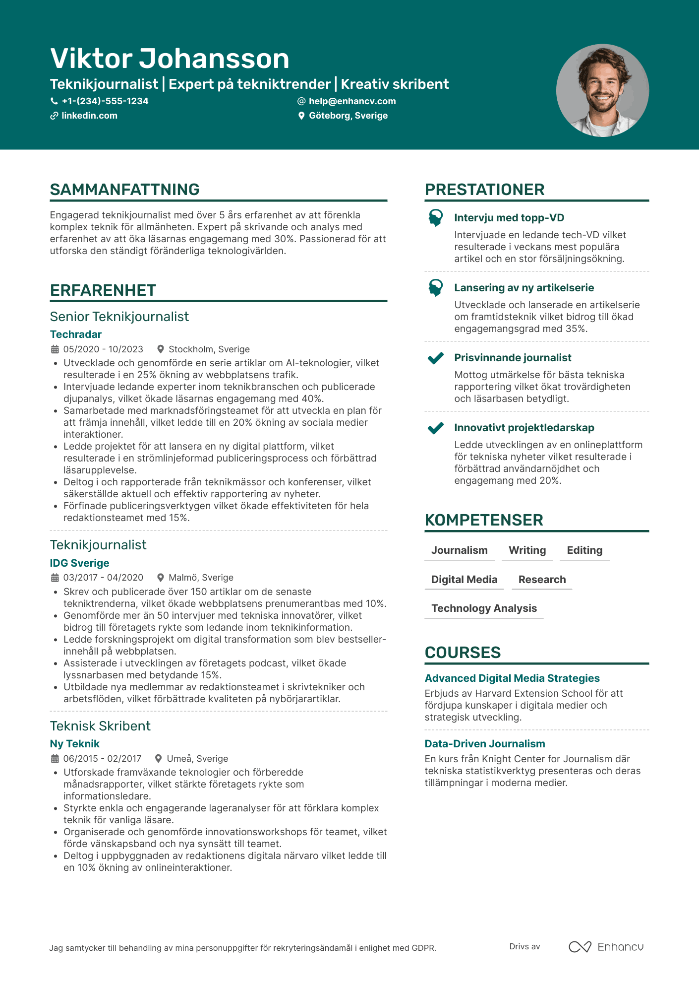 CV för Teknikjournalist Resume Example