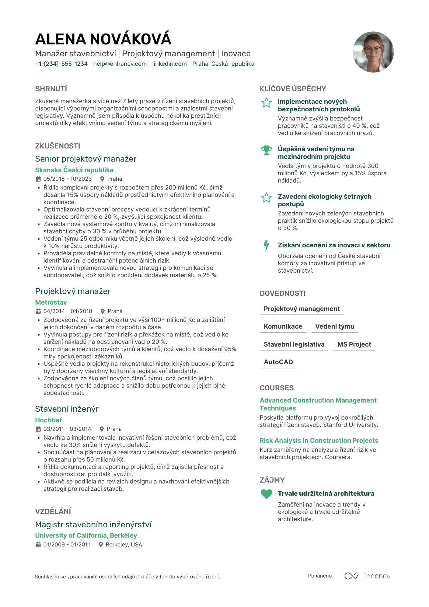 Životopis pro Manažer stavebnictví Resume Example