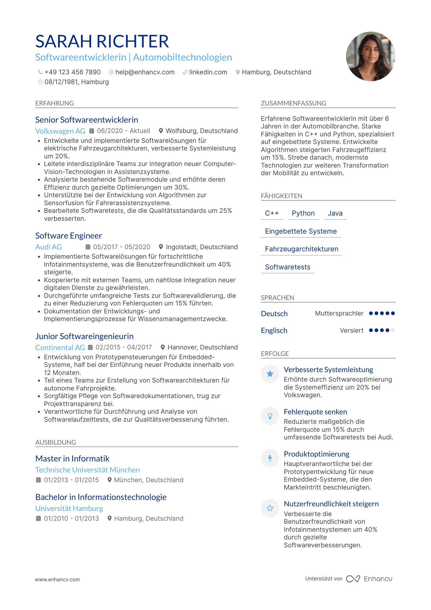 Lebenslauf in Informatiker in der Automobilindustrie Resume Example