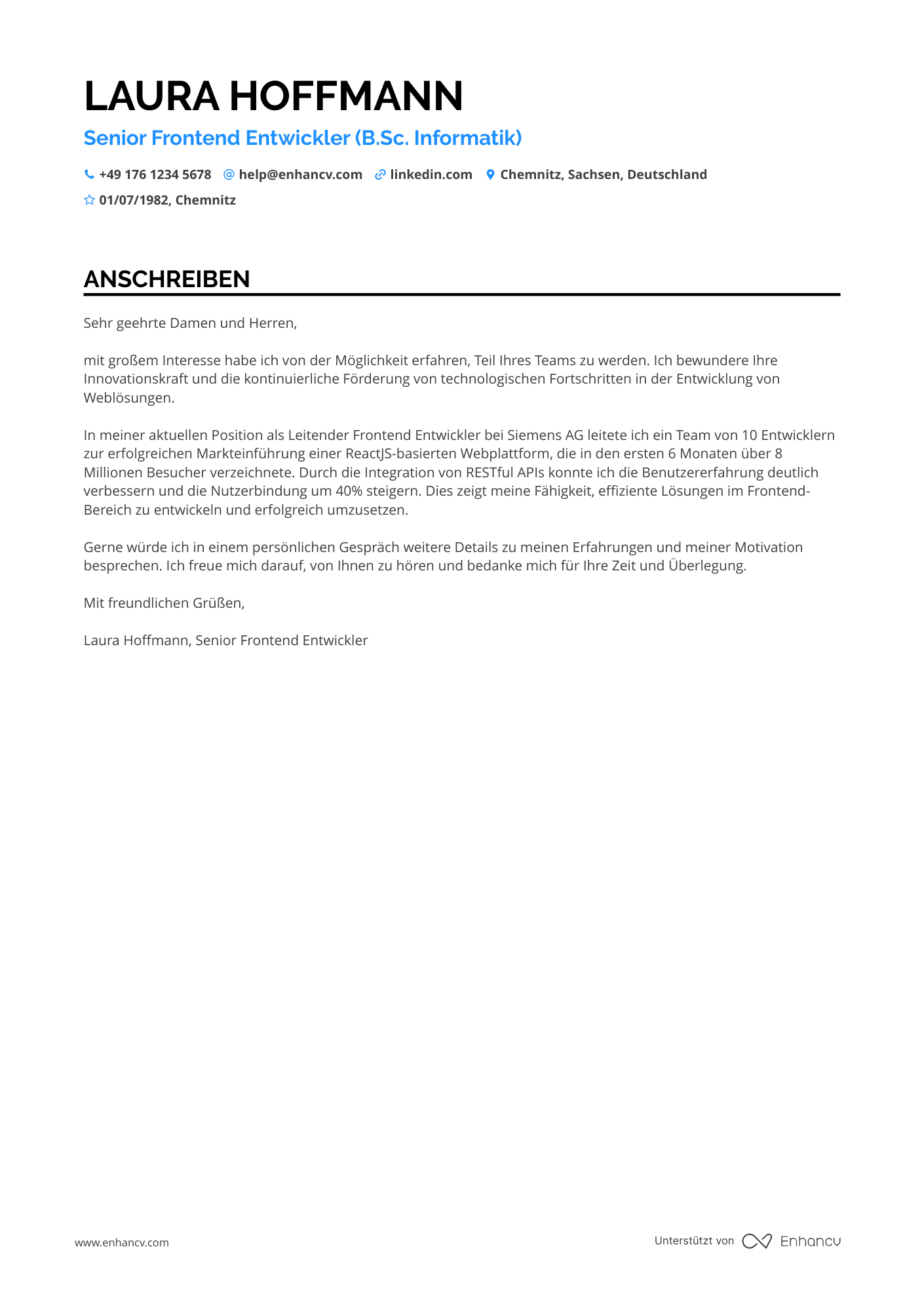 Senior Frontend Entwickler Resume Example