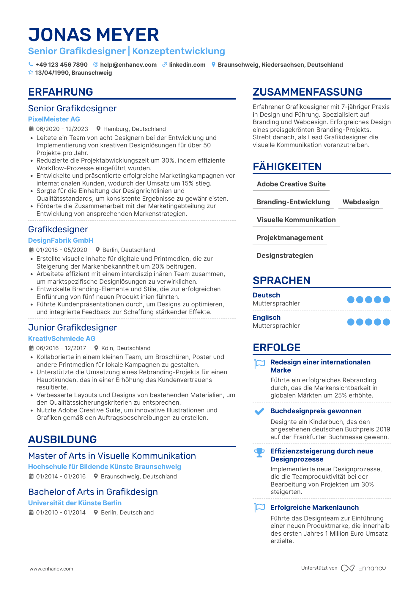Lebenslauf als Lead Grafikdesigner Resume Example