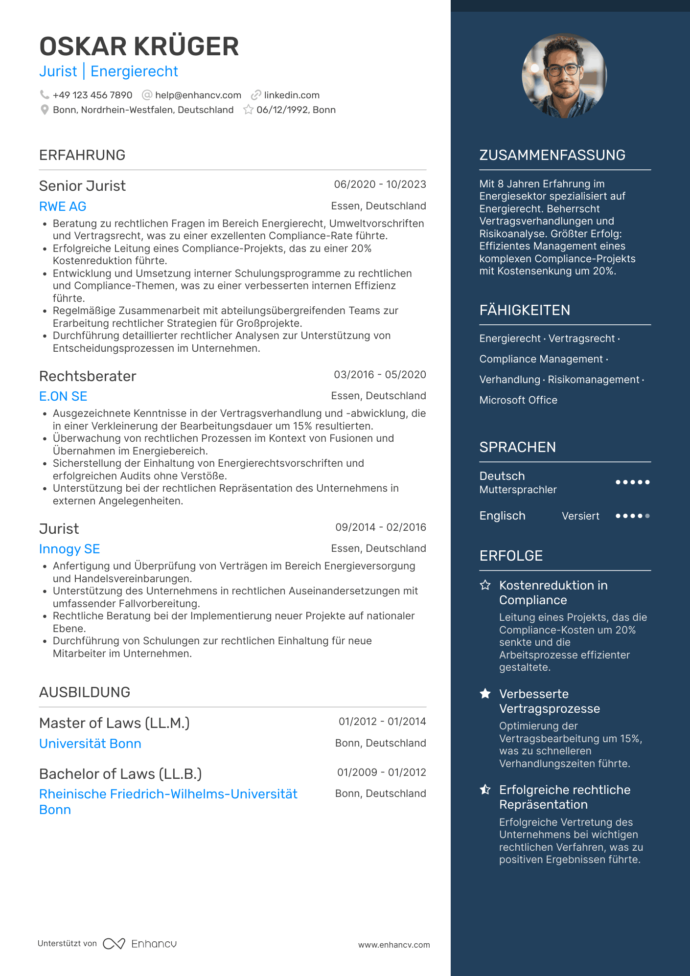 Lebenslauf in Jurist in der Energieindustrie Resume Example