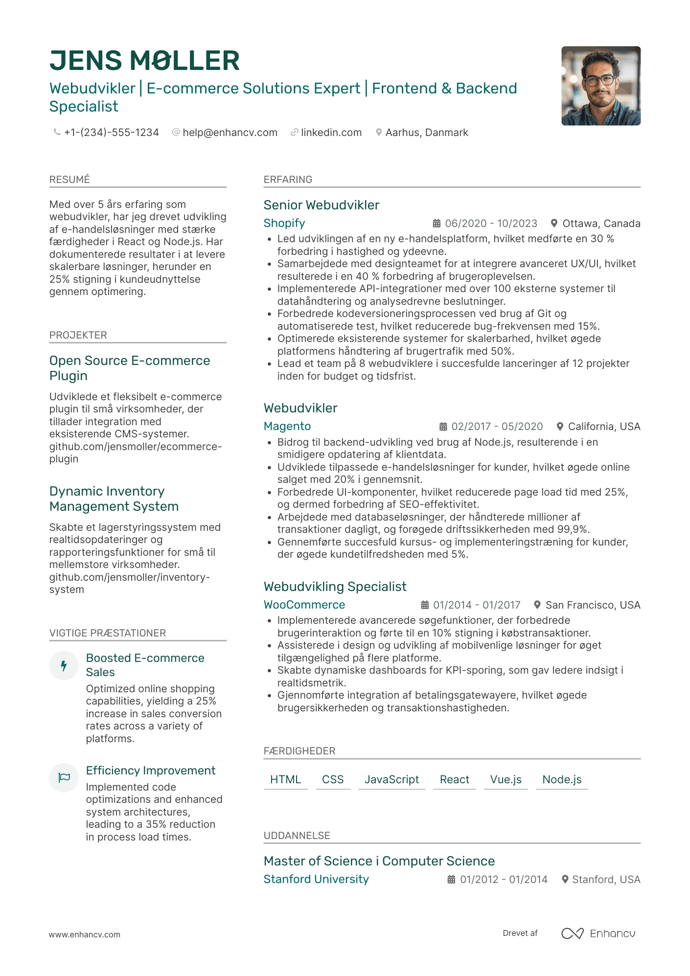 CV til Webudvikler inden for e handel Resume Example